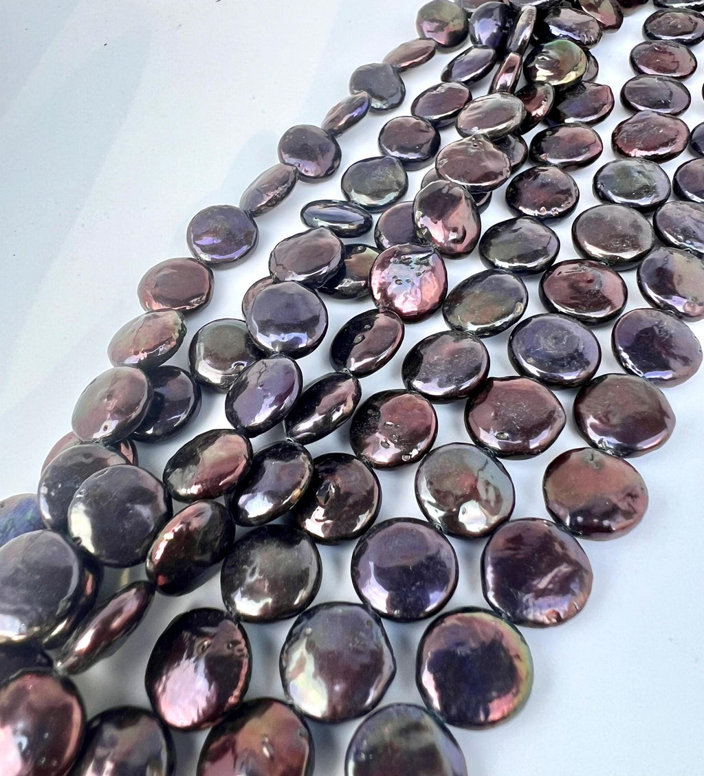 AA+ 11-12mm 12-13mm hot peacock blue Coin Pearl, 15" full strand 32~35pc, Rainbow Peacock with metallic tone Genuine coin pearl, KC3046 NEW