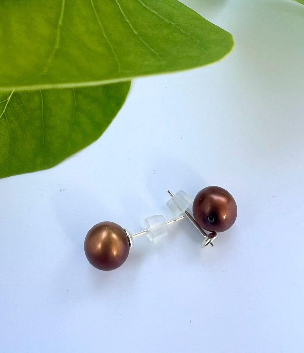 Brown 6.5-8.5mm Gem AAAA quality perfect round pair stunning brown pearls matched genuine pearl, half drilled for earring pendant New