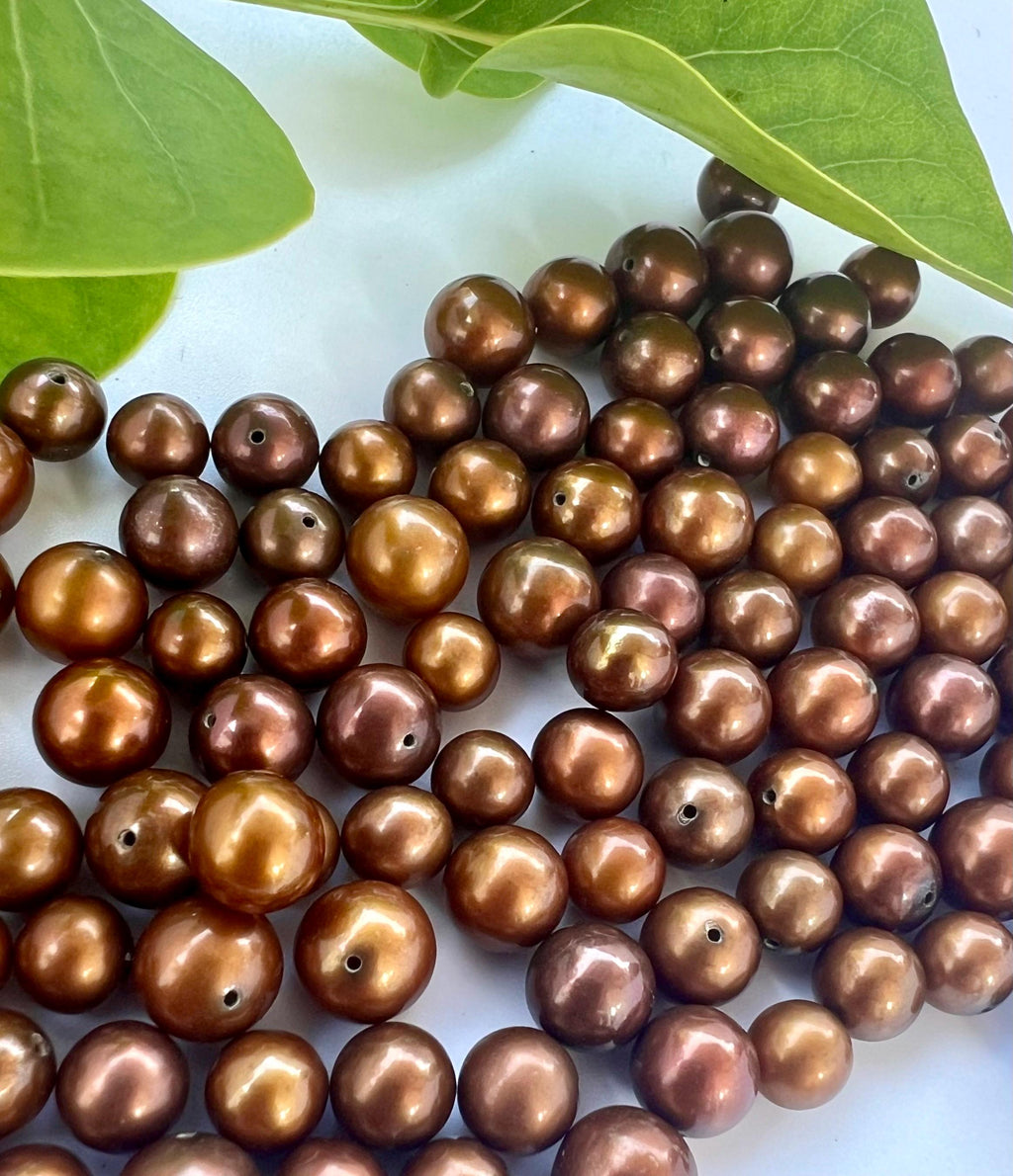 Brown 6.5-8.5mm Gem AAAA quality perfect round pair stunning brown pearls matched genuine pearl, half drilled for earring pendant New