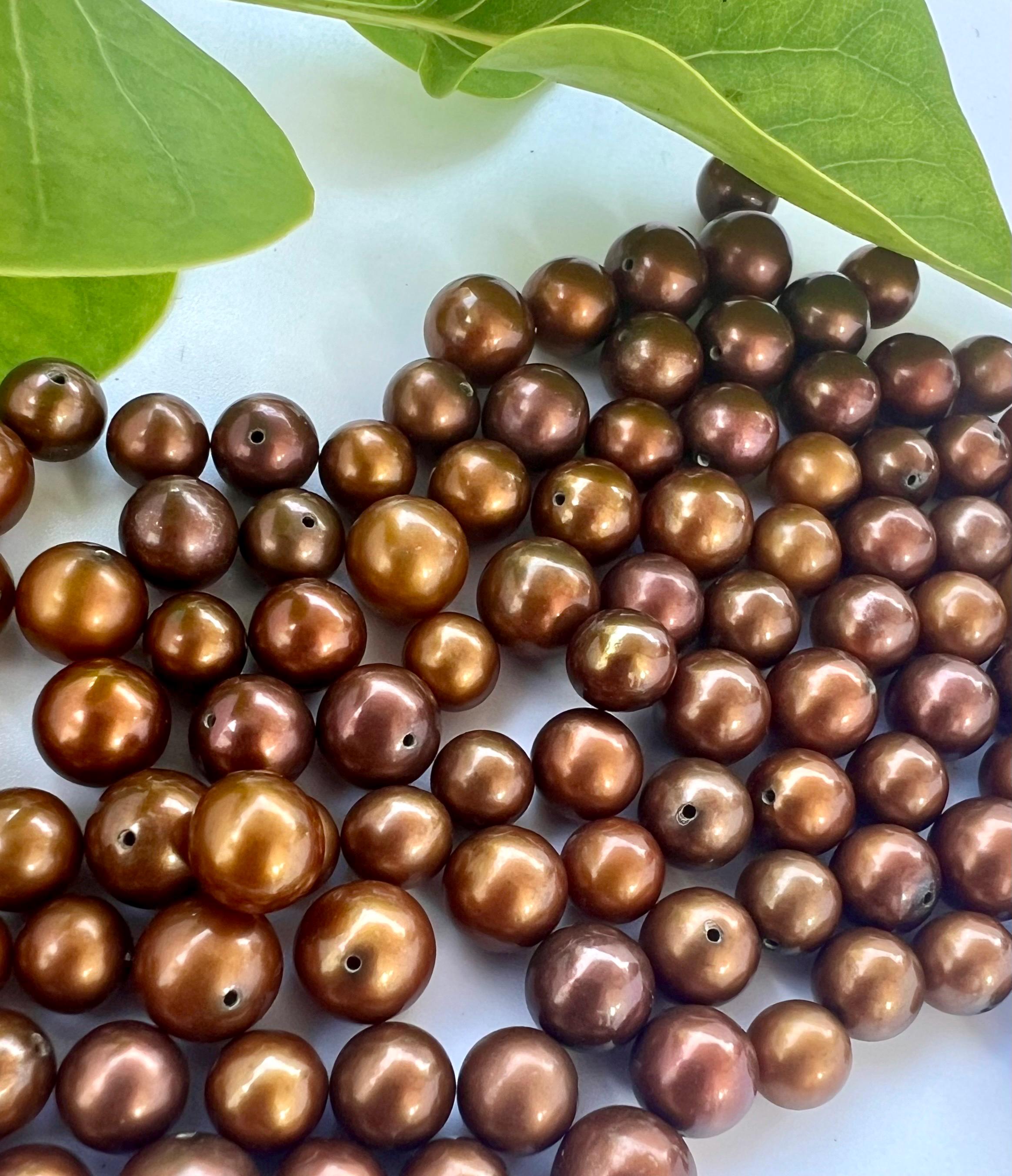 Brown 6.5-8.5mm Gem AAAA quality perfect round pair stunning brown pearls matched genuine pearl, half drilled for earring pendant New