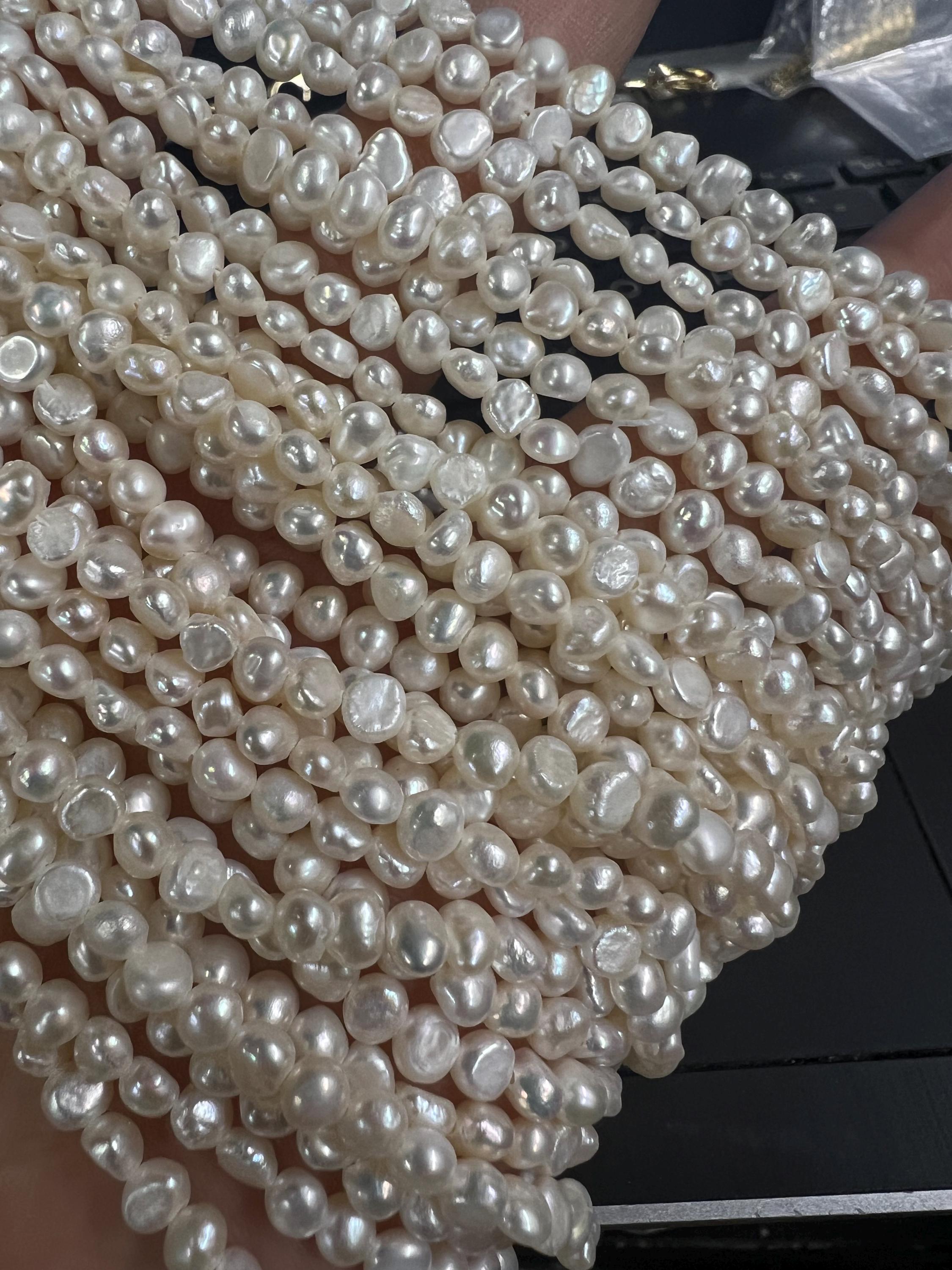 AA or AAA 4-5mmX5-5.5 small baroque nugget pearl, full strand seed pearl, ivory white color pearl 14.5“ 85+pc beads NEW