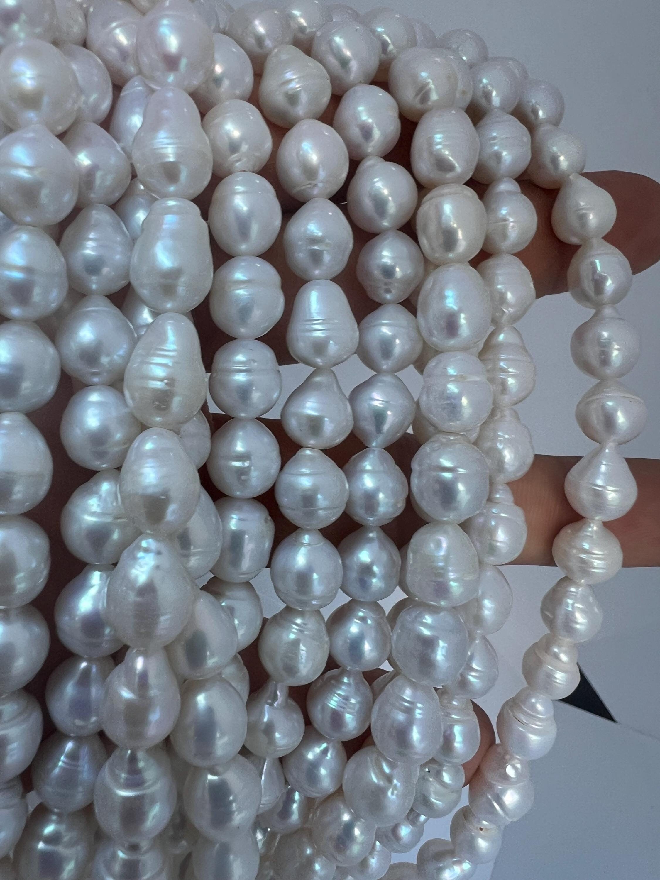 Luster 7.5-8mmX8-9mm Baroque Akoya Cultured Pearl strand, tear drop pearl, genuine cultured pearl--stunning luster salt water pearls #KS4002