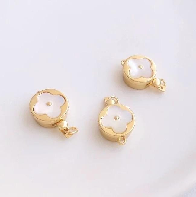 14k Gold plated pearl Clasp set, baroque pearl gold box clasp, elegant leaf clover mother of pearl connection clasp, wholesale #FDC023 NEW