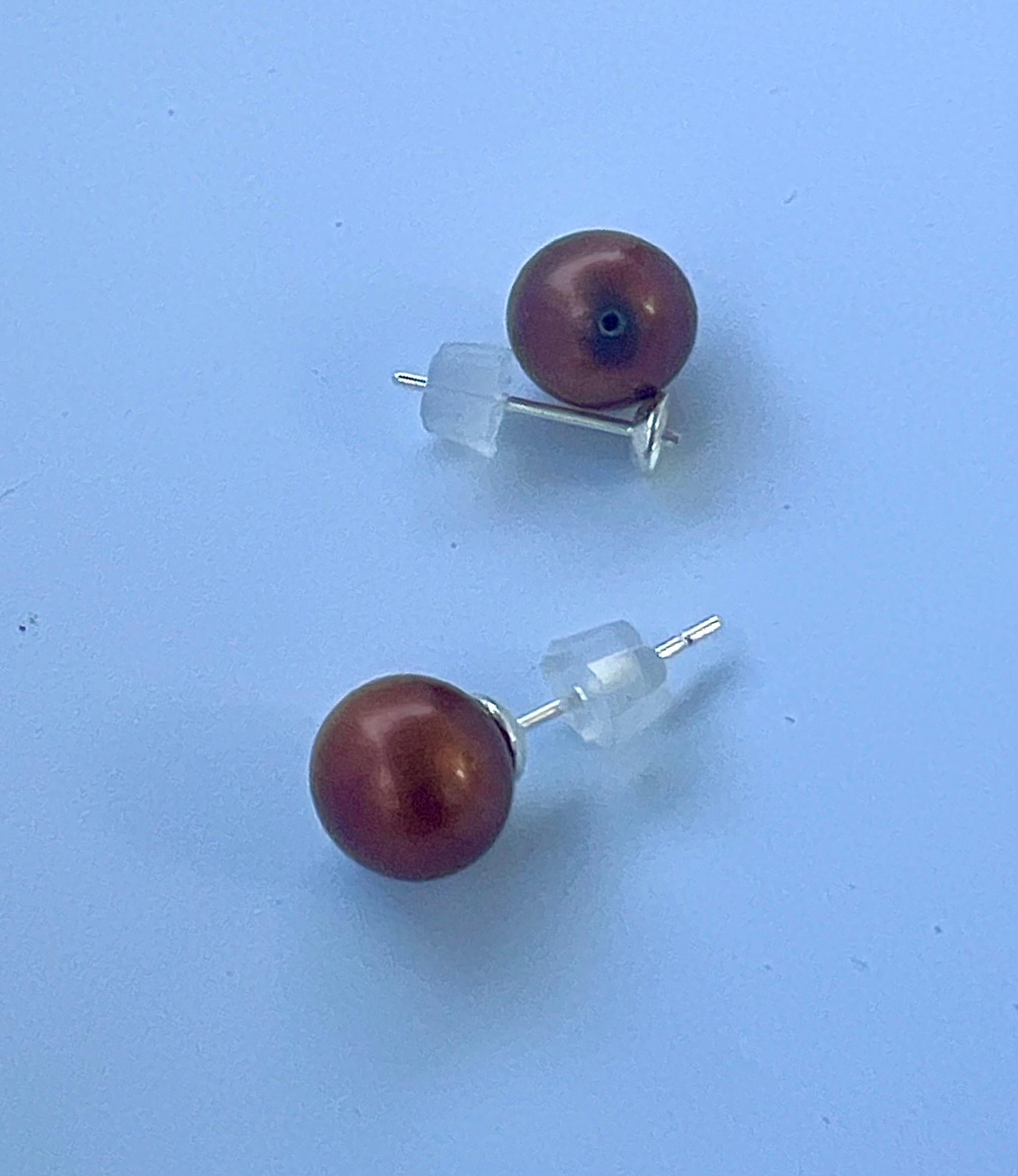 Brown 6.5-8.5mm Gem AAAA quality perfect round pair stunning brown pearls matched genuine pearl, half drilled for earring pendant New