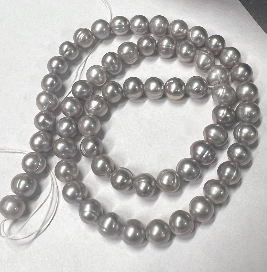 6-7mm Grey Freshwater Pearl 15" Full Strand 65pc+ round potato pearls, silver light grey loose pearl beads-- NEW Arrival Promotion #RS2022