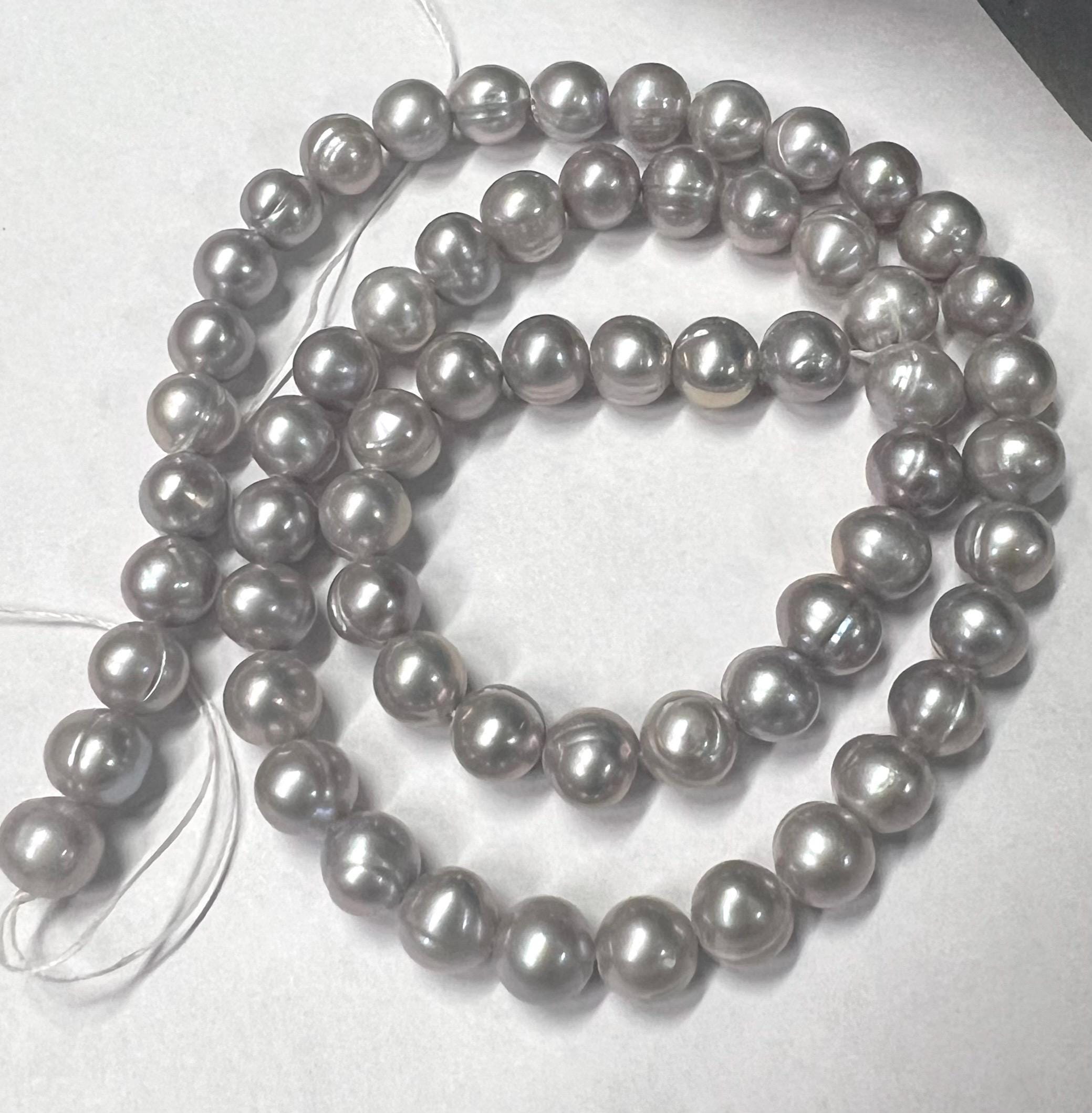 6-7mm Grey Freshwater Pearl 15" Full Strand 65pc+ round potato pearls, silver light grey loose pearl beads-- NEW Arrival Promotion #RS2022