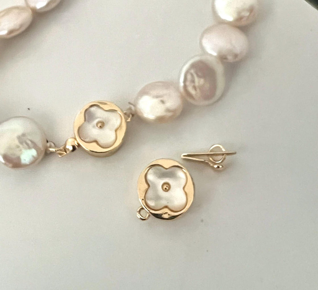 14k Gold plated pearl Clasp set, baroque pearl gold box clasp, elegant leaf clover mother of pearl connection clasp, wholesale #FDC023 NEW
