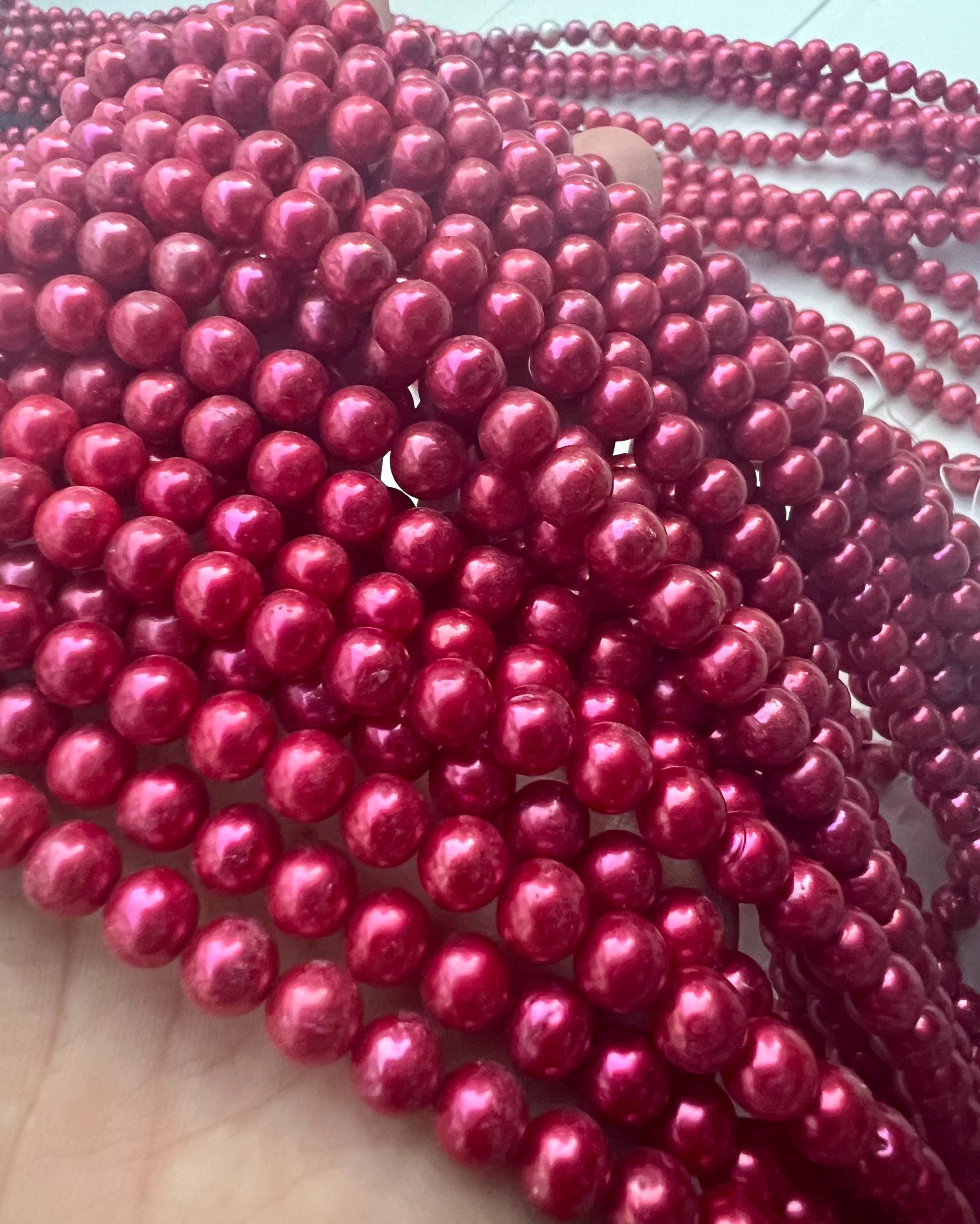 NEW AA+ 7mm Full strand stunning magenta carmine Genuine Freshwater Pearl, 15" 60+ pcs round potato Pearl beads For Designer #RS