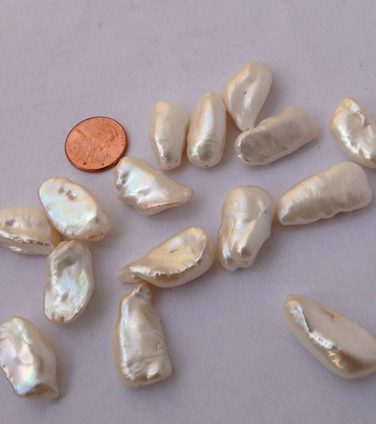 LArge Biwa Pearl Freshwater pearl Japanese  White Ivory pearl stick 13X25MM AAA    #Kc5016---New arrival Sale