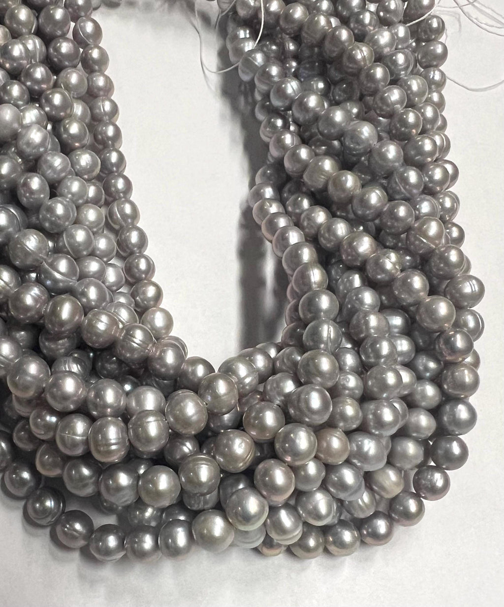 6-7mm Grey Freshwater Pearl 15" Full Strand 65pc+ round potato pearls, silver light grey loose pearl beads-- NEW Arrival Promotion #RS2022