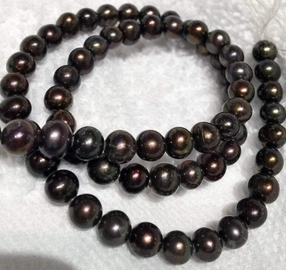 AA 6-7mm Freshwater Pearl round potato pearl Black Brown pearl---Full Strand 15" 70pc loose pearl beads NEW SALE #RS2056