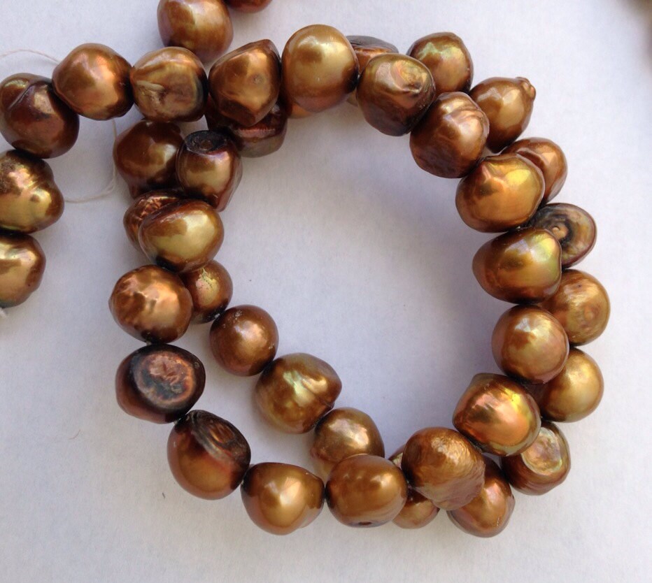 CLEARANCE SALE Corn Pearl Baroque Pearl Nugget Pearl Freshwater Pearl vintage copper brown 8-9mm----15" Full strand 50 pcs #CB6042B