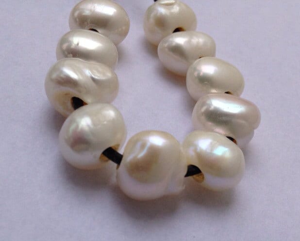 EXTRA 30% off Large Hole Pearl Baroque 9.5-10mm pebble Nugget Pearl Freshwater Pearl Natural white ivory 40pc  2.5mm hole #LH8022