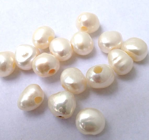 EXTRA 30% off Large Hole Pearl Baroque 9.5-10mm pebble Nugget Pearl Freshwater Pearl Natural white ivory 40pc  2.5mm hole #LH8022