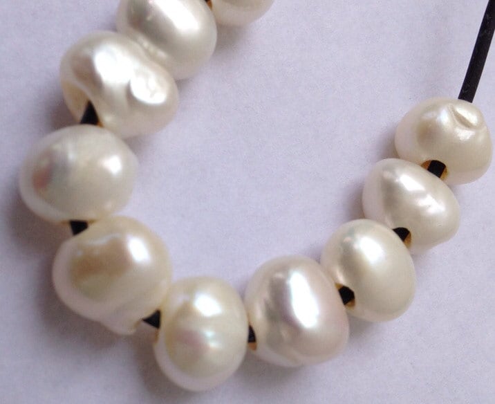 EXTRA 30% off Large Hole Pearl Baroque 9.5-10mm pebble Nugget Pearl Freshwater Pearl Natural white ivory 40pc  2.5mm hole #LH8022