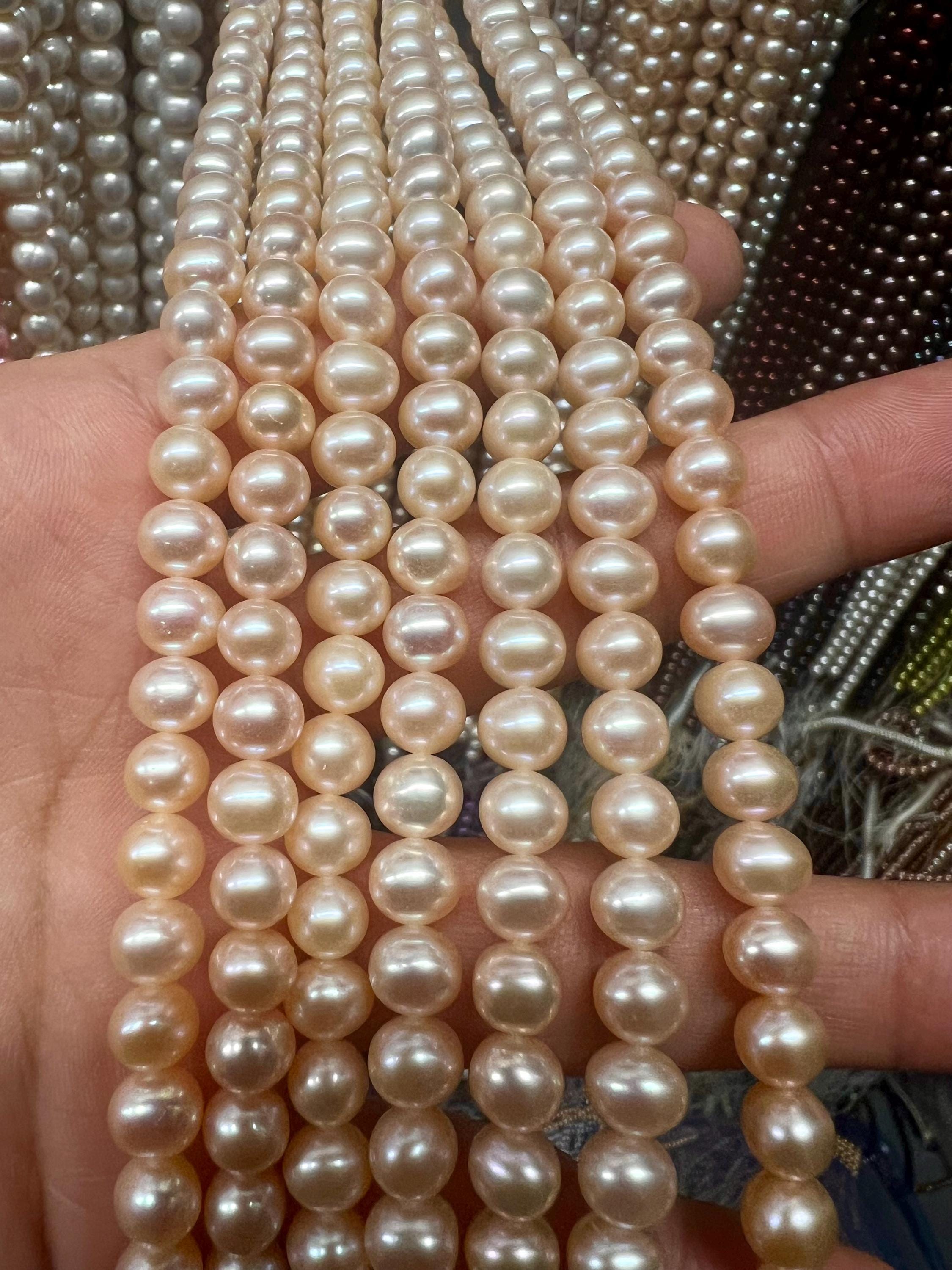 Full strand  15.5" AAA 7-7.5mm 8-9mm Freshwater pearl, perfect clean pearl Natural color silvered Pink Round off potato Pearl, deal sale