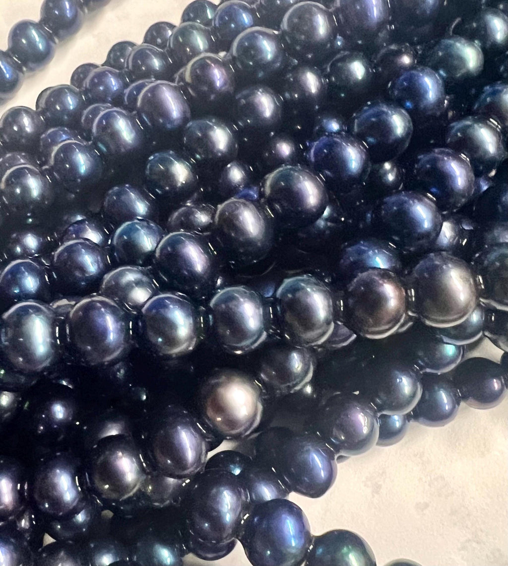 AAA 7.5-8mm peacock navy blue Freshwater Pearl Full Strand 15" 55+pc round potato pearl beads, midnight dark blue pearl wholesale #RS2029A