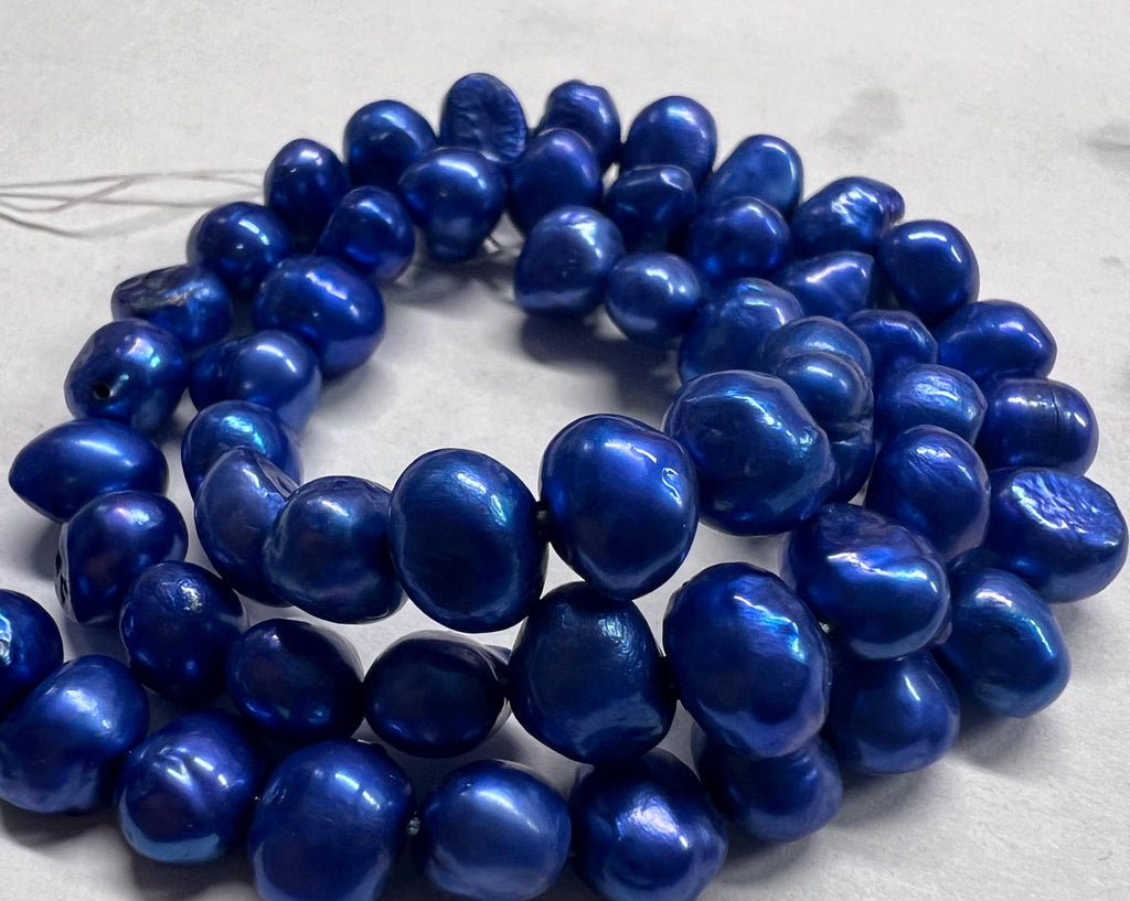 AA 8mm Corn nugget Pearl Freshwater Pearl bright blue baroque pearl pebble well smooth beads 15" full strand  50+ pc loose pearl #CB6070 New