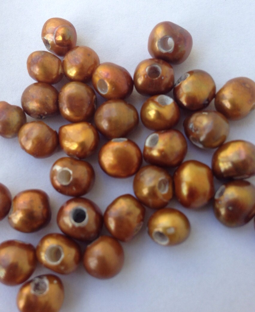 Large Hole freshwater pearl 2.5mm hole-10 pc stunning brown 7-8mm baroque nugget Pearl CLEARANCE SALE #LH8023