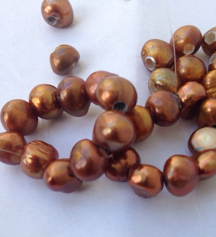 Large Hole freshwater pearl 2.5mm hole-10 pc stunning brown 7-8mm baroque nugget Pearl CLEARANCE SALE #LH8023