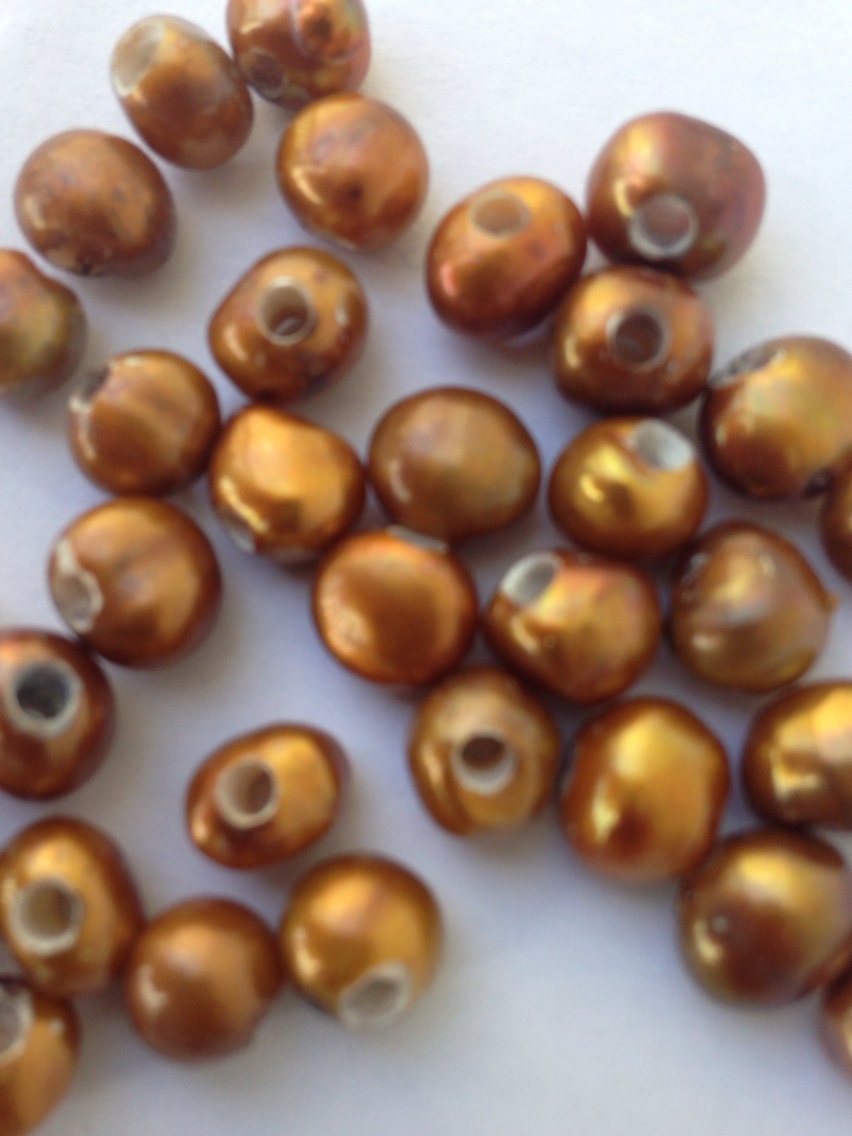 Large Hole freshwater pearl 2.5mm hole-10 pc stunning brown 7-8mm baroque nugget Pearl CLEARANCE SALE #LH8023