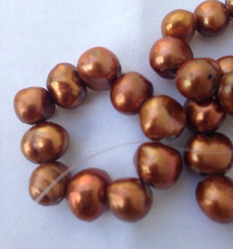 Large Hole freshwater pearl 2.5mm hole--10 pc stunning brown 8-10mm baroque nugget Pearl #LH8024