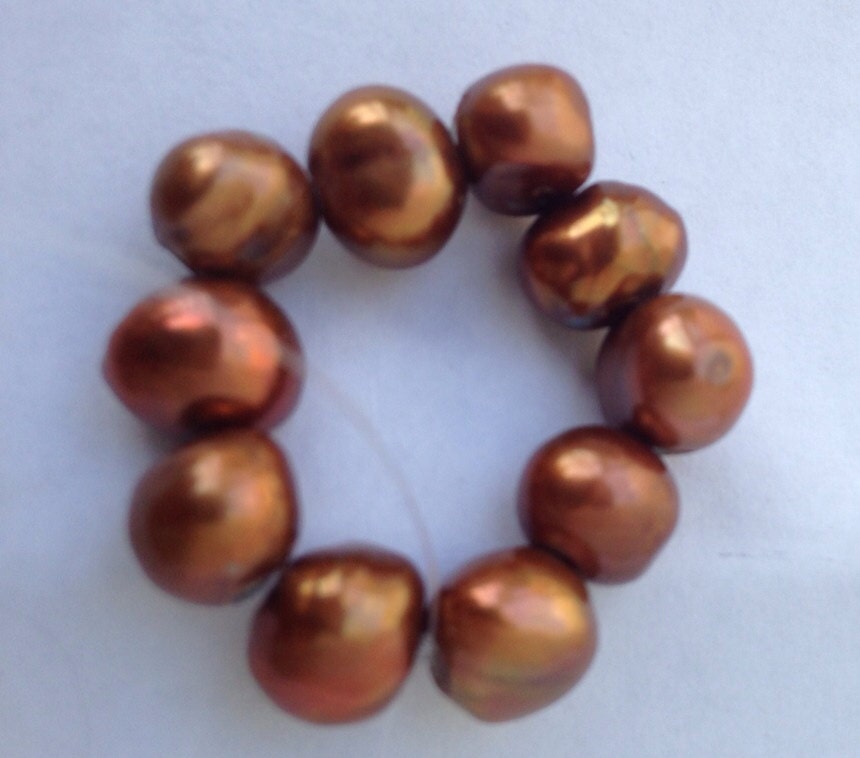 Large Hole freshwater pearl 2.5mm hole--10 pc stunning brown 8-10mm baroque nugget Pearl #LH8024