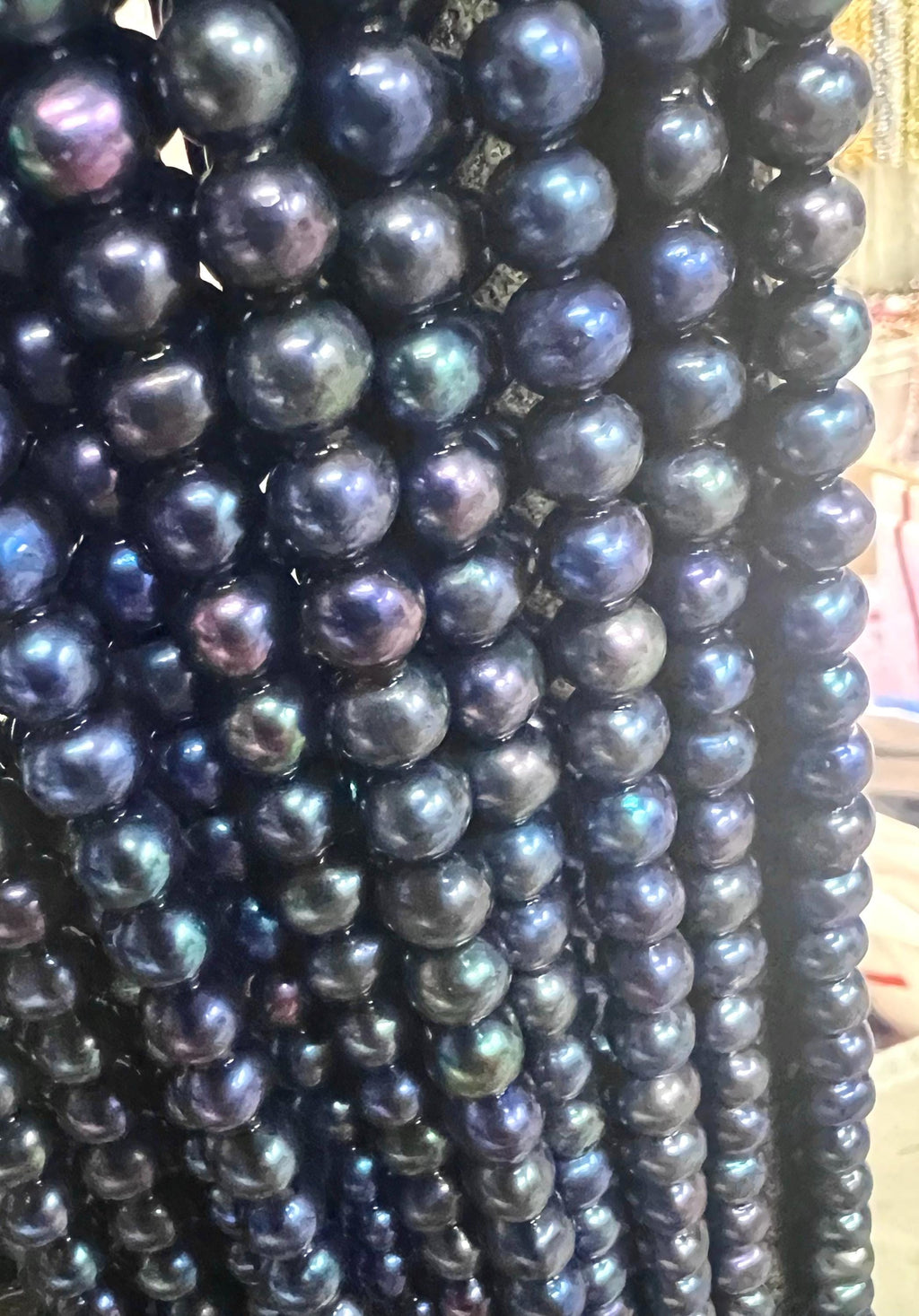 AAA 7.5-8mm peacock navy blue Freshwater Pearl Full Strand 15" 55+pc round potato pearl beads, midnight dark blue pearl wholesale #RS2029A