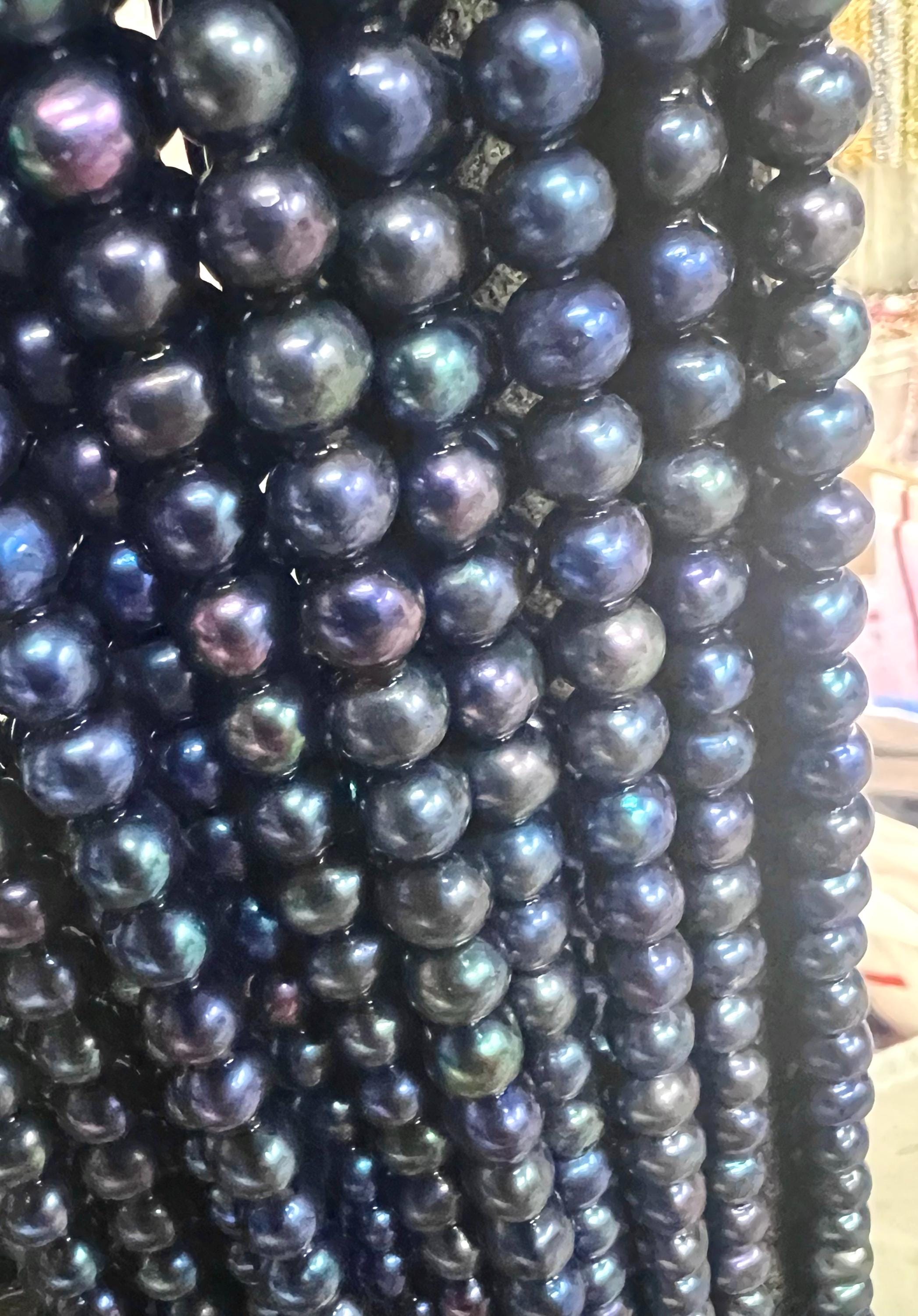 AAA 7.5-8mm peacock navy blue Freshwater Pearl Full Strand 15" 55+pc round potato pearl beads, midnight dark blue pearl wholesale #RS2029A