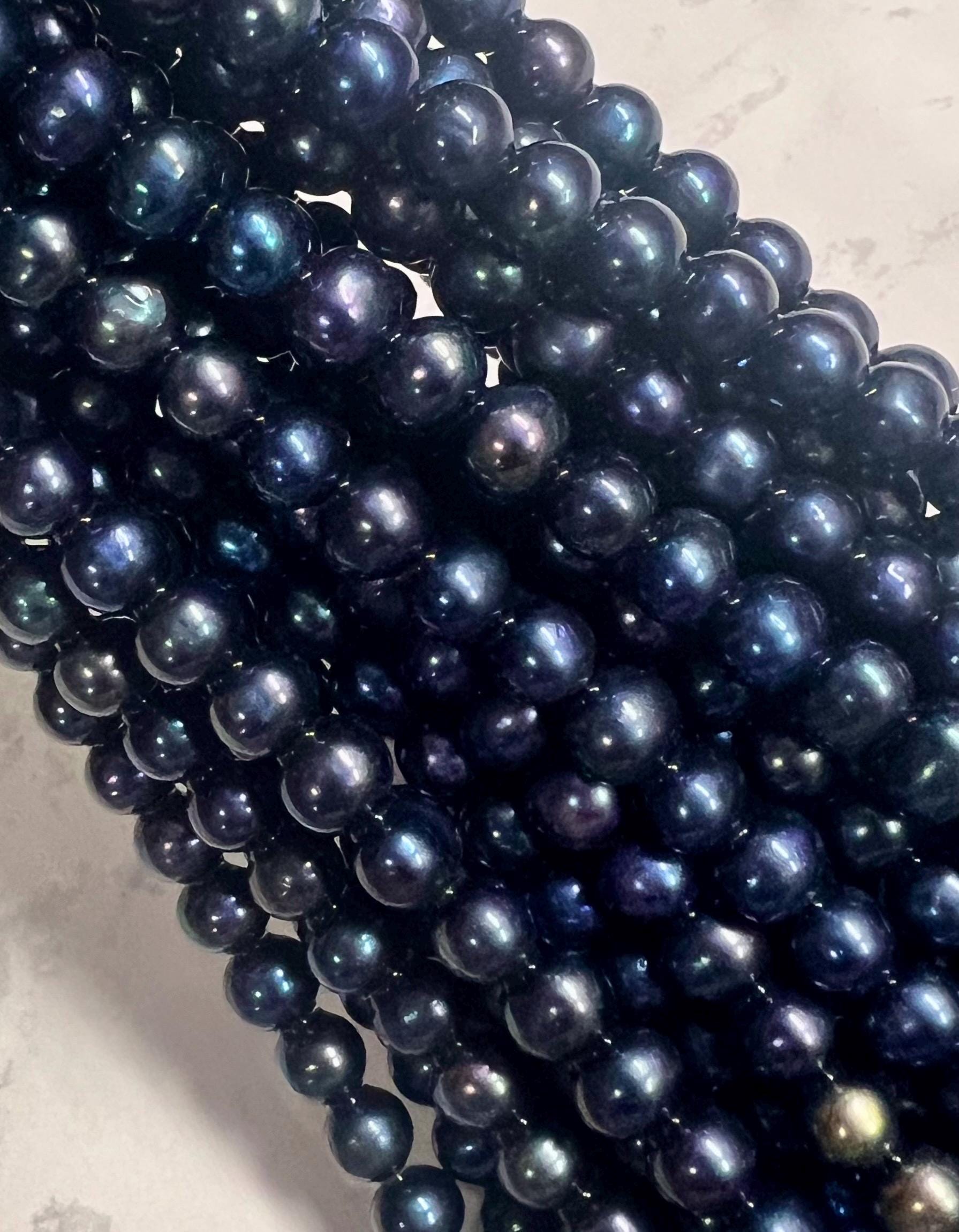AAA 7.5-8mm peacock navy blue Freshwater Pearl Full Strand 15" 55+pc round potato pearl beads, midnight dark blue pearl wholesale #RS2029A