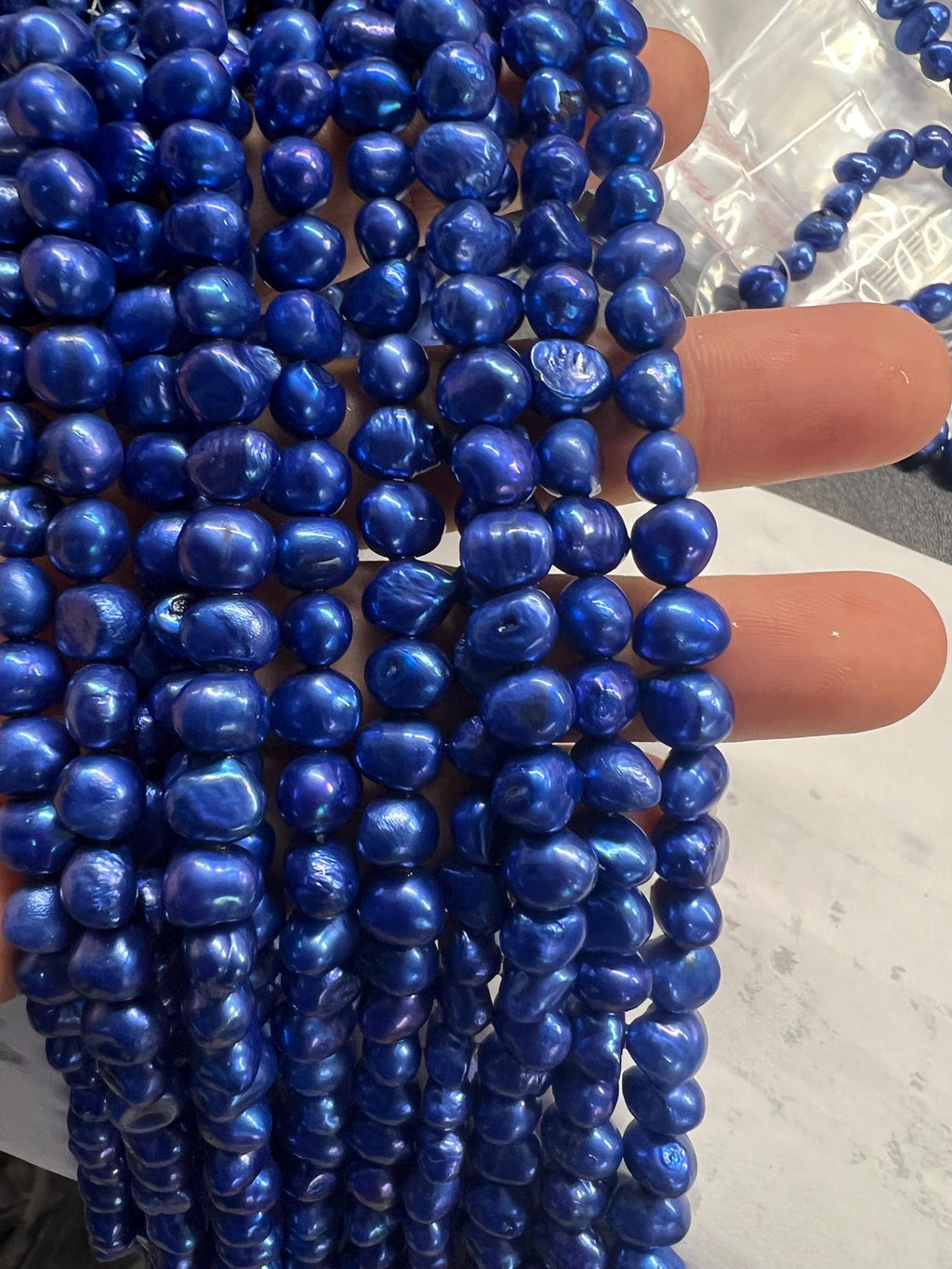 AA 8mm Corn nugget Pearl Freshwater Pearl bright blue baroque pearl pebble well smooth beads 15" full strand  50+ pc loose pearl #CB6070 New