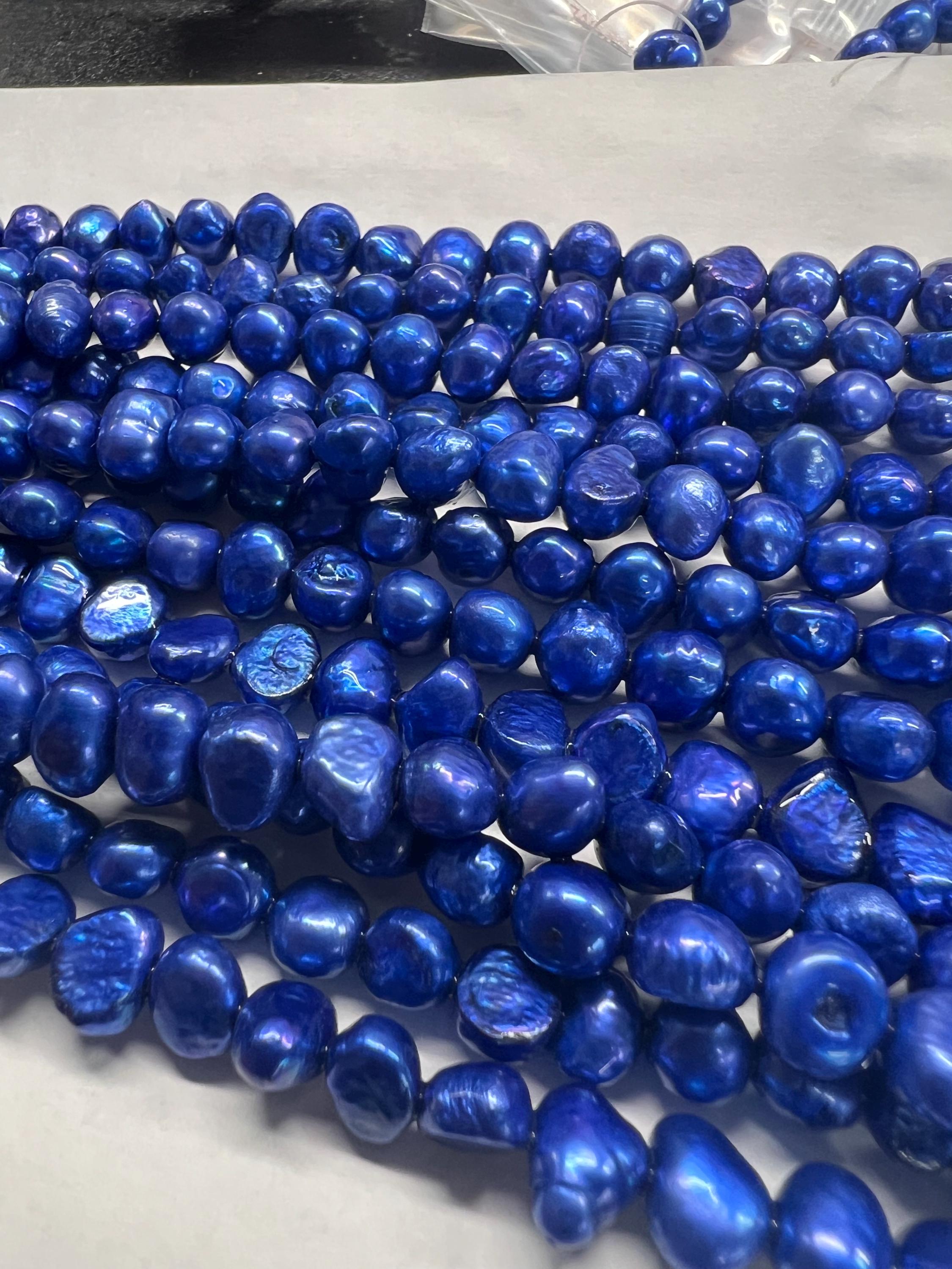 AA 8mm Corn nugget Pearl Freshwater Pearl bright blue baroque pearl pebble well smooth beads 15" full strand  50+ pc loose pearl #CB6070 New