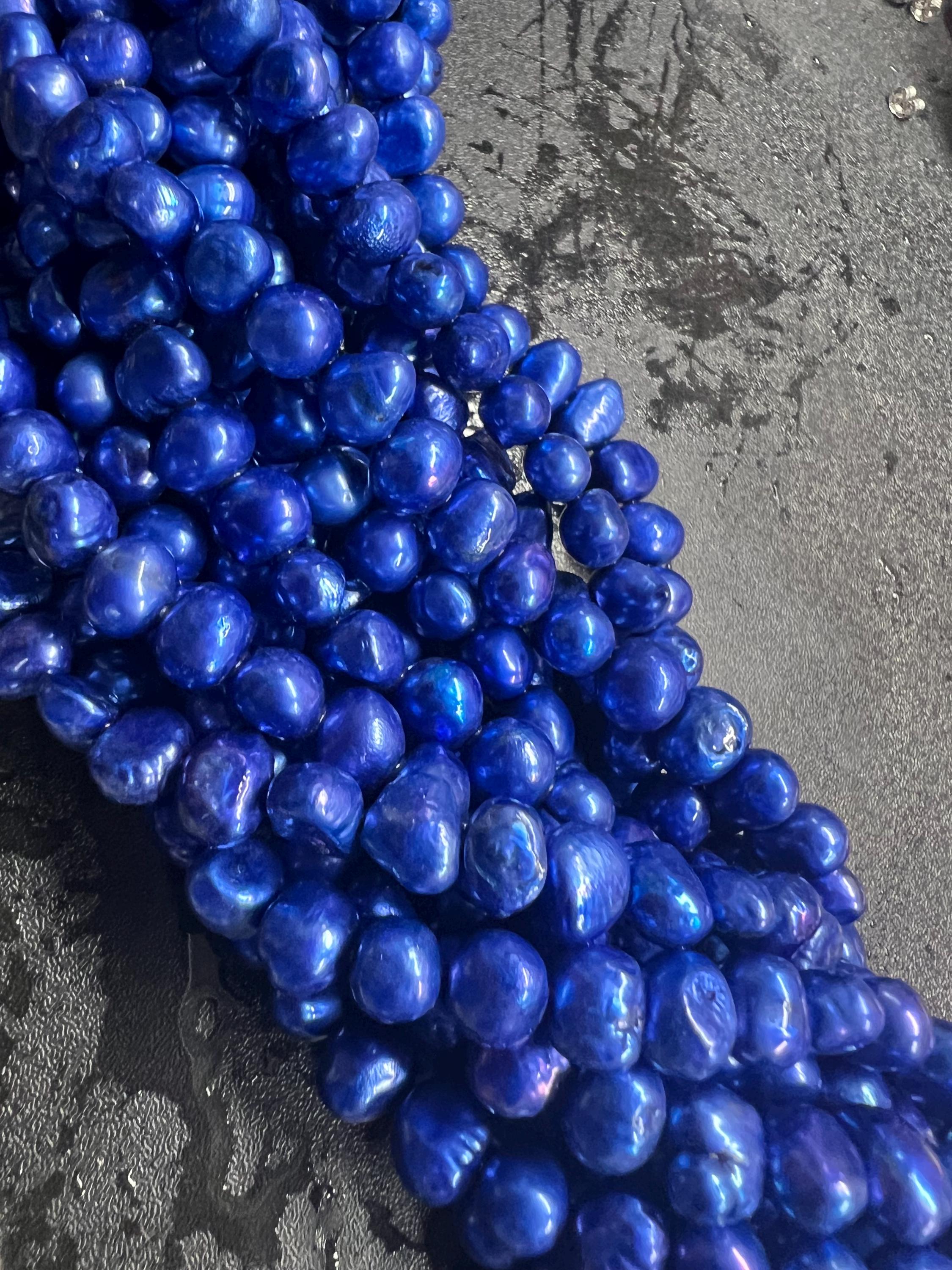AA 8mm Corn nugget Pearl Freshwater Pearl bright blue baroque pearl pebble well smooth beads 15" full strand  50+ pc loose pearl #CB6070 New