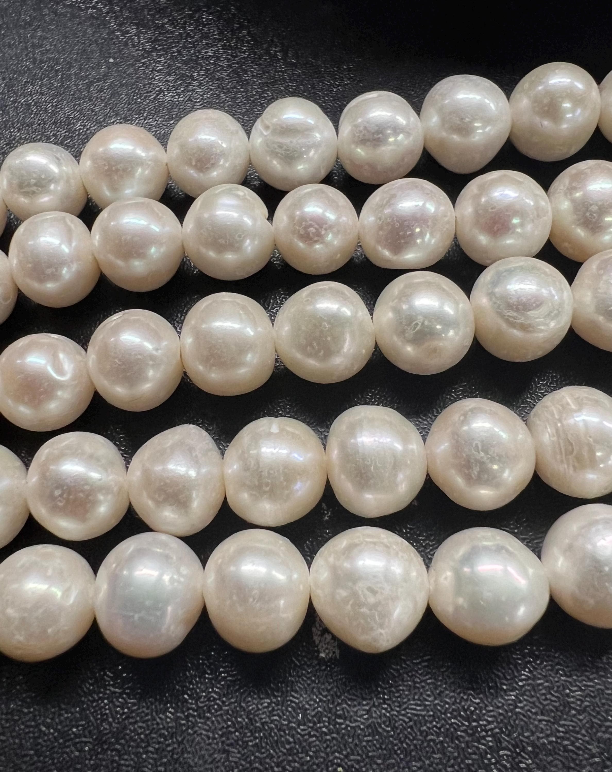 Good quality Luster 9.5-10mm round off Freshwater Pearl Ivory White Pearl Beads 15.5'' Full Strand 40+ pc genuine pearl---#RS3010B