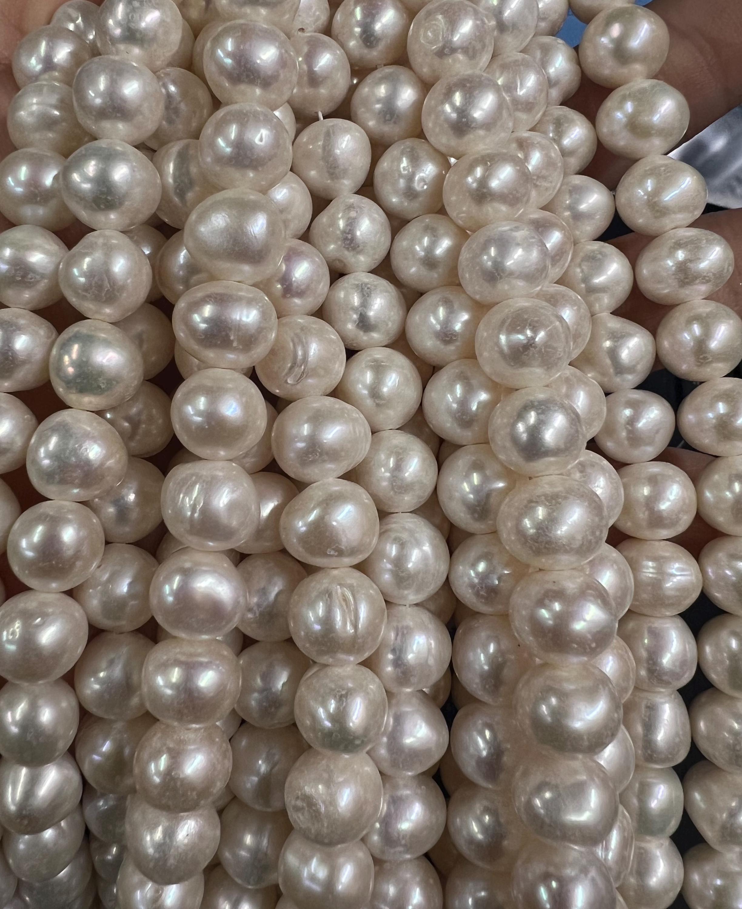 Good quality Luster 9.5-10mm round off Freshwater Pearl Ivory White Pearl Beads 15.5'' Full Strand 40+ pc genuine pearl---#RS3010B