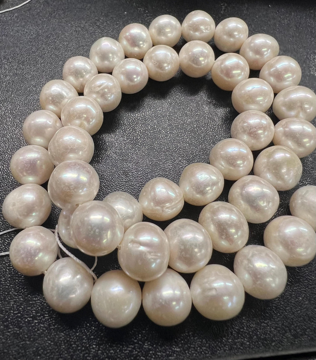 Good quality Luster 9.5-10mm round off Freshwater Pearl Ivory White Pearl Beads 15.5'' Full Strand 40+ pc genuine pearl---#RS3010B