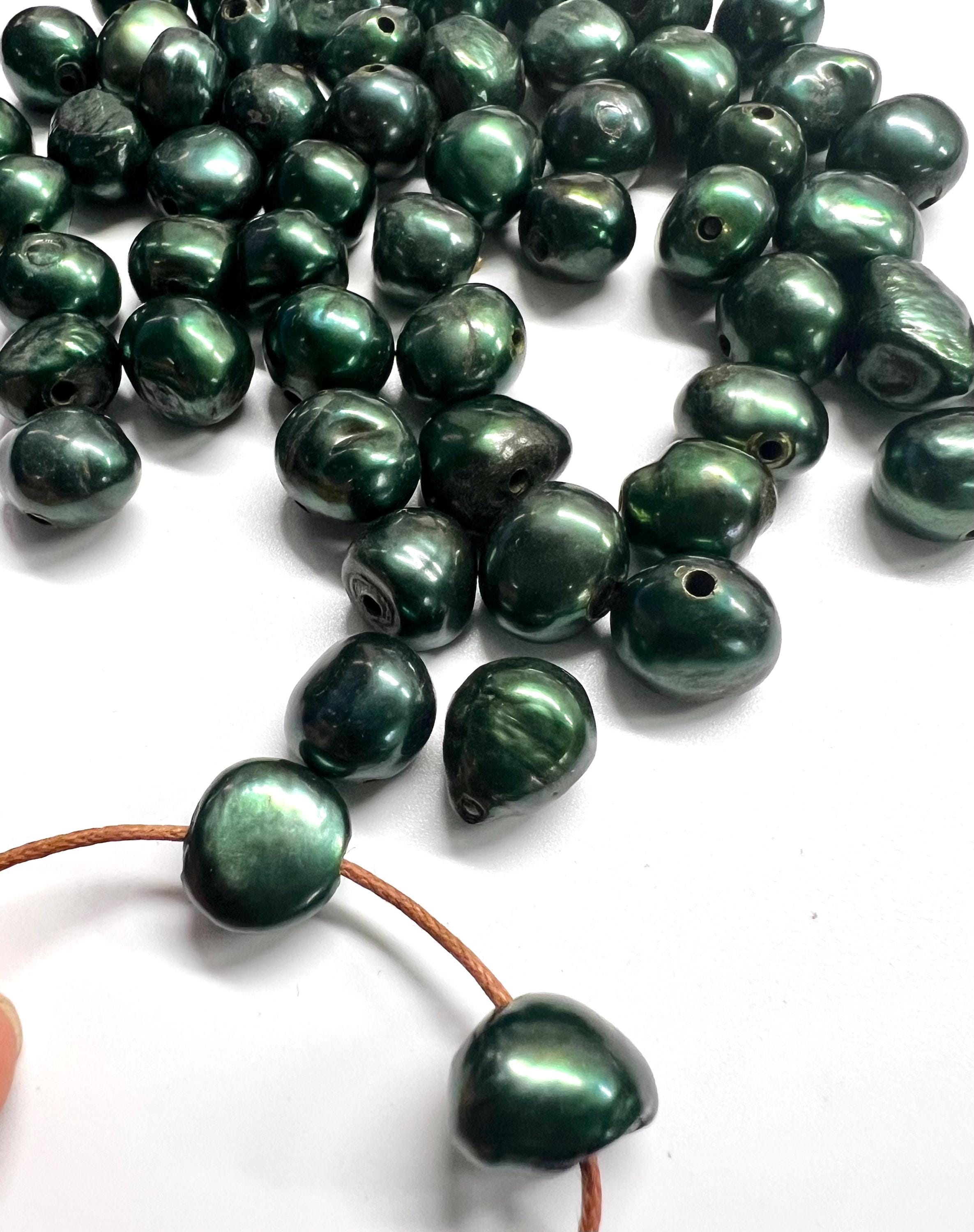 Unique Large Baroque pearl 11-13mm large Hole Freshwater Pearls 2mm genuine nugget pearl, 6pc forest Green loose Pearl beads #LH8061A NEW