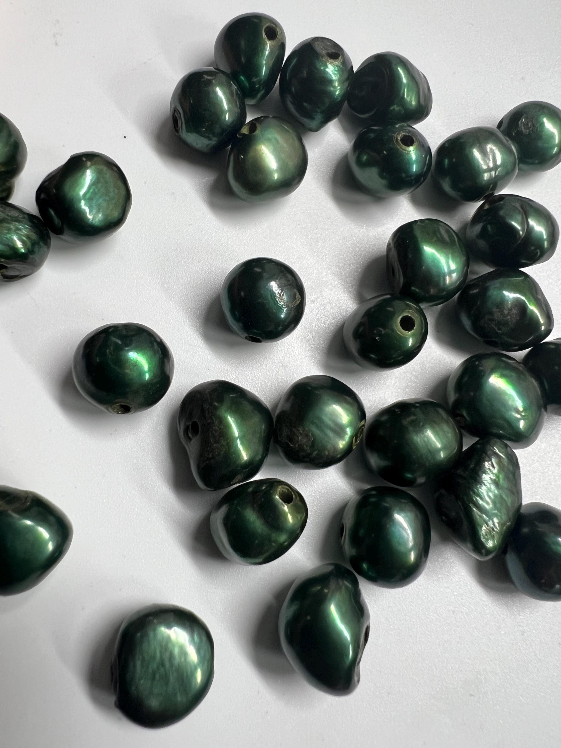 Unique Large Baroque pearl 11-13mm large Hole Freshwater Pearls 2mm genuine nugget pearl, 6pc forest Green loose Pearl beads #LH8061A NEW
