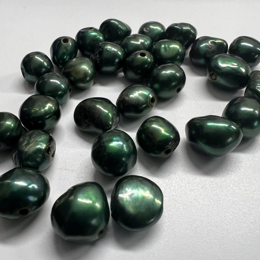 Unique Large Baroque pearl 11-13mm large Hole Freshwater Pearls 2mm genuine nugget pearl, 6pc forest Green loose Pearl beads #LH8061A NEW