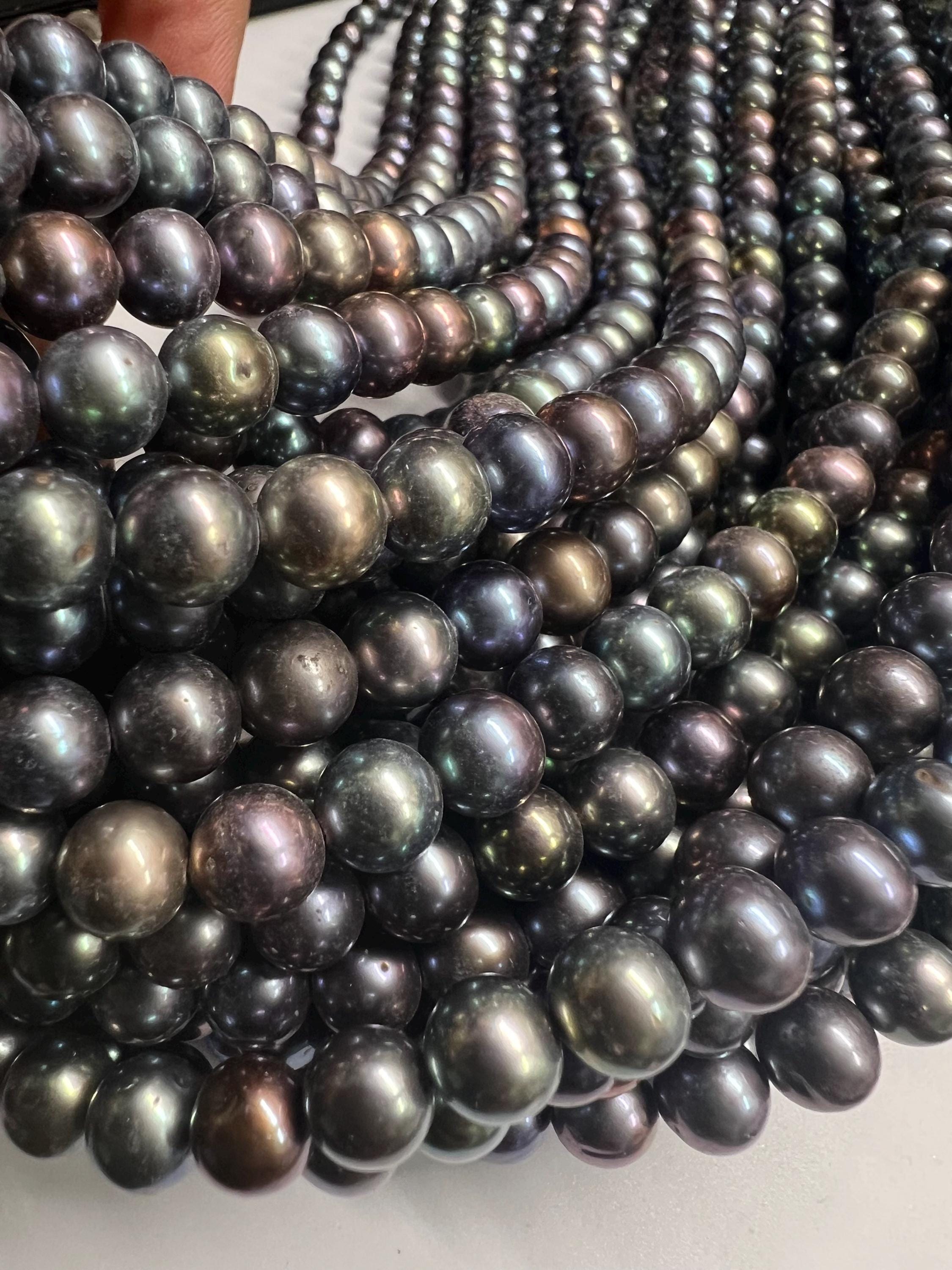 AAA quality 7-8mm Rare metallic Rainbow Peacock Round Freshwater Pearl, Genuine Tahiti Peacock blue Cultured Pearl 15" Strand #RS2107 NEW