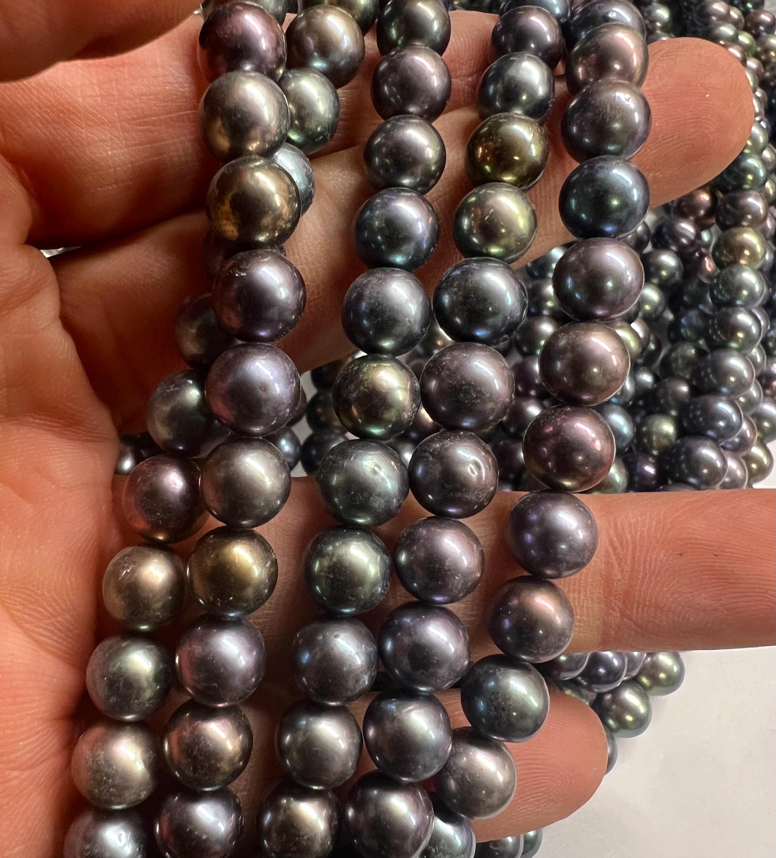 AAA quality 7-8mm Rare metallic Rainbow Peacock Round Freshwater Pearl, Genuine Tahiti Peacock blue Cultured Pearl 15" Strand #RS2107 NEW