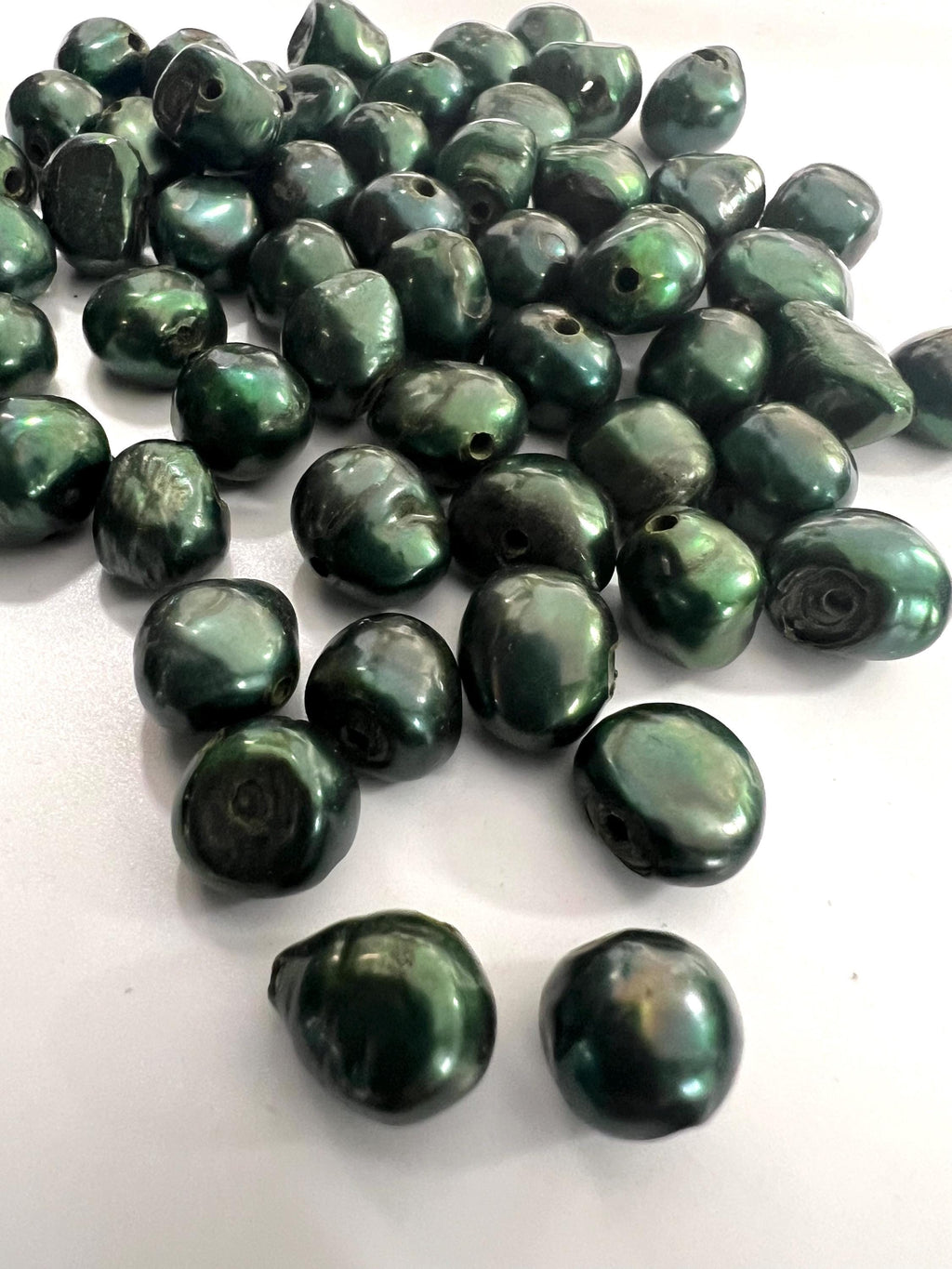 Unique Large Baroque pearl 11-13mm large Hole Freshwater Pearls 2mm genuine nugget pearl, 6pc forest Green loose Pearl beads #LH8061A NEW