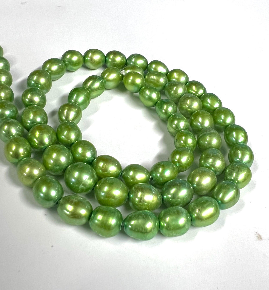 NEW AA 6mmX 7mm short Rice Baroque Pearl Freshwater Pearl Spring color apple green oval pearl beads, 15" full strand 45+pc #DR3051 Sale