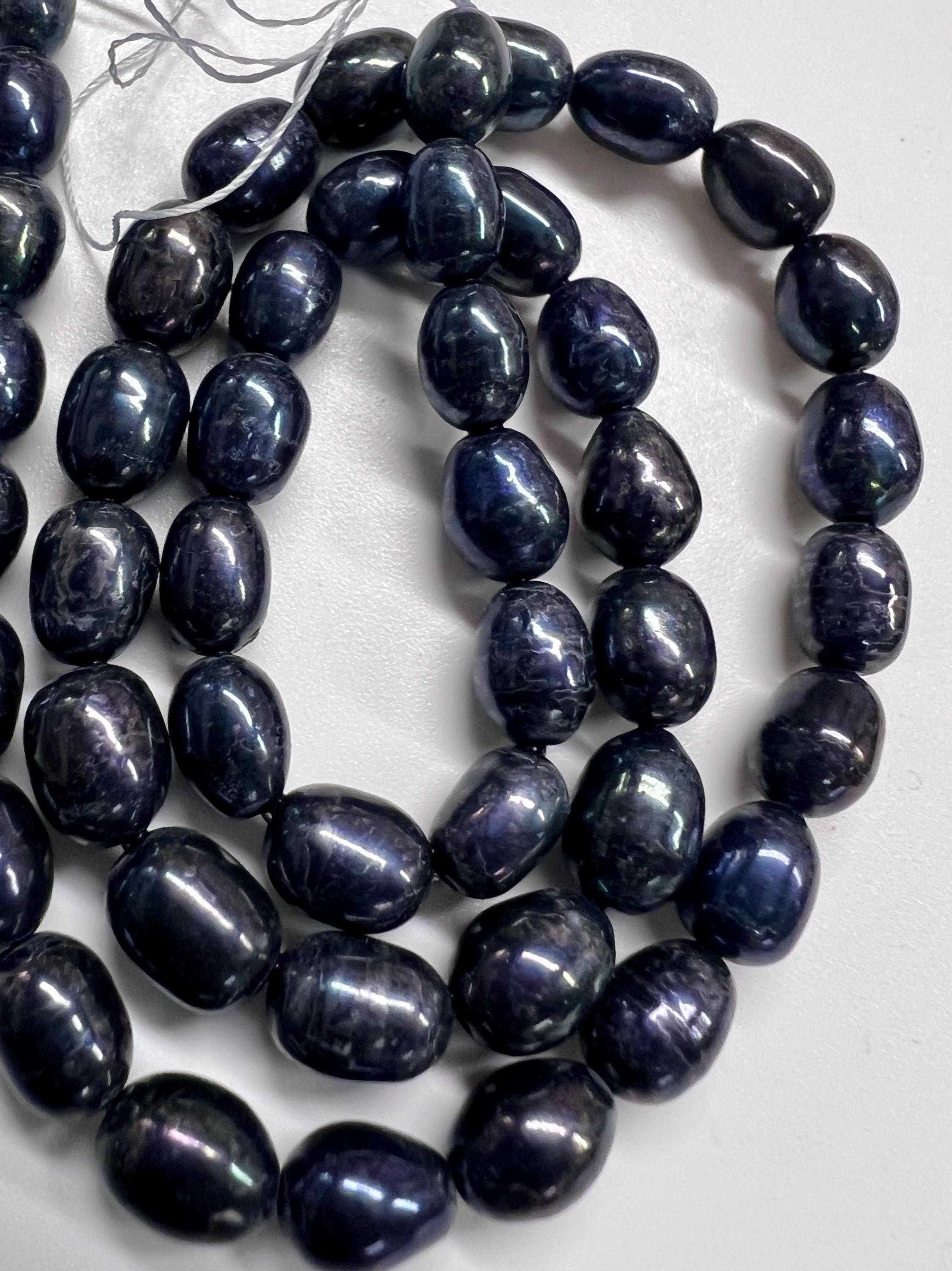 NEW AA+ 5.5mmX 6mm 6.5mmX 7-8mmshort Rice Baroque Pearl Night Ink Navy blue oval freshwater pearl beads, 15" full strand 45+pc #DR3051 Sale