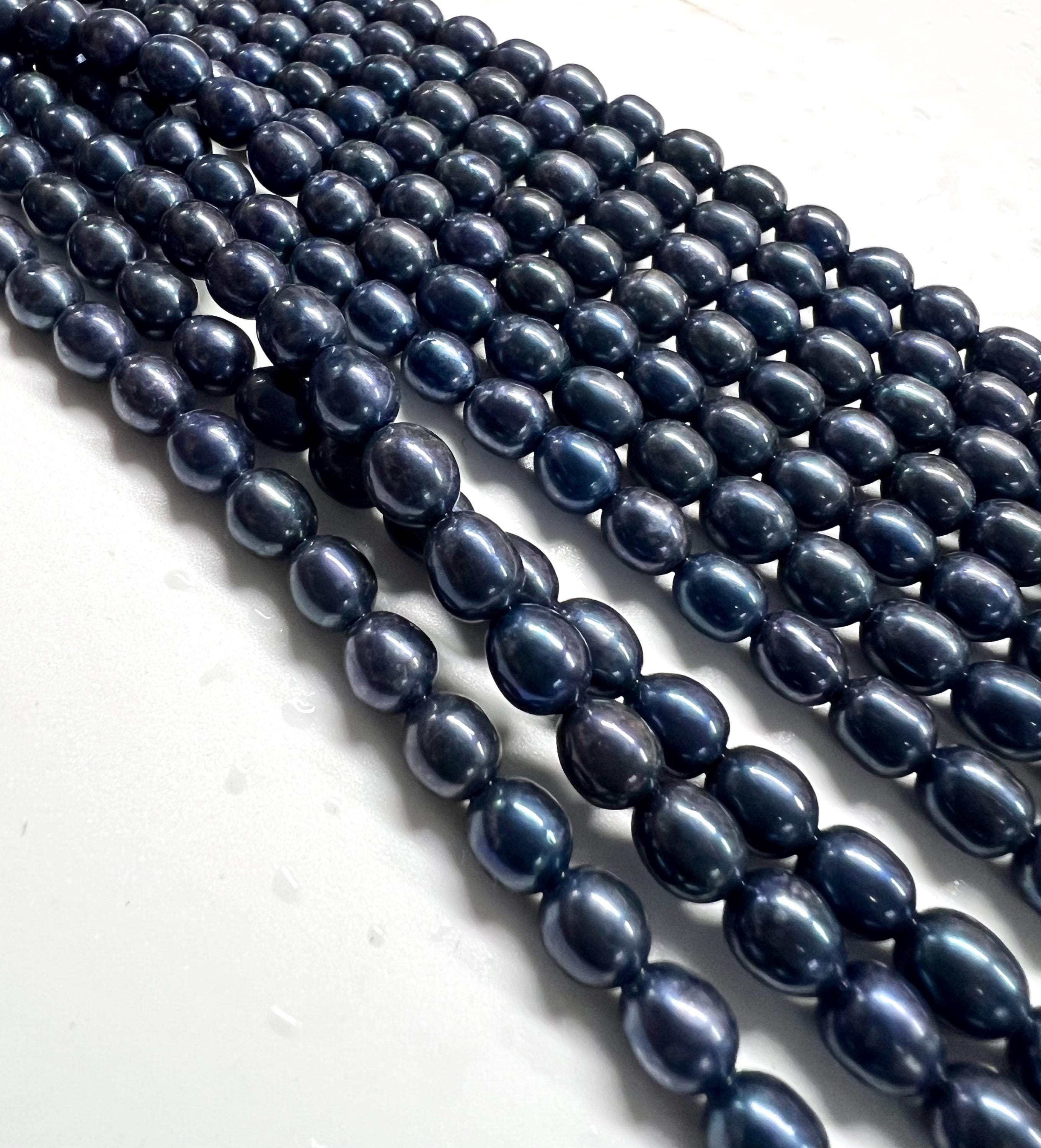 NEW AA+ 5.5mmX 6mm 6.5mmX 7-8mmshort Rice Baroque Pearl Night Ink Navy blue oval freshwater pearl beads, 15" full strand 45+pc #DR3051 Sale