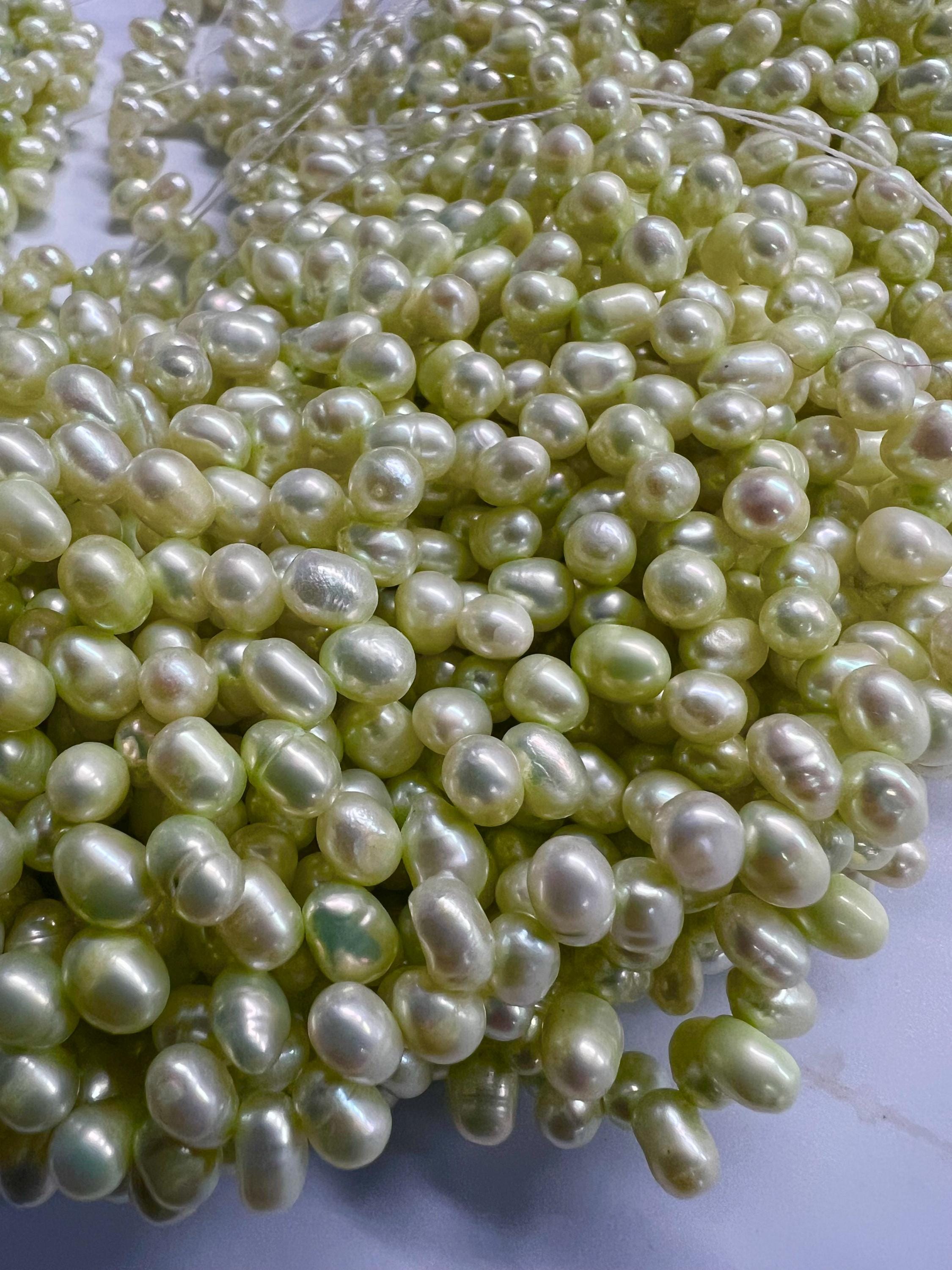 5X7mm Top drilled Dancing Pearl Freshwater Pearl, lemon green, light yellow green briolette tear drops pearl beads, 15" full strand #DR3147