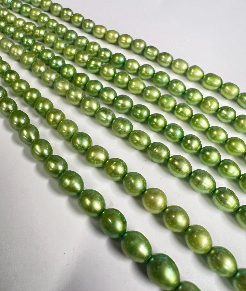 NEW AA 6mmX 7mm short Rice Baroque Pearl Freshwater Pearl Spring color apple green oval pearl beads, 15" full strand 45+pc #DR3051 Sale
