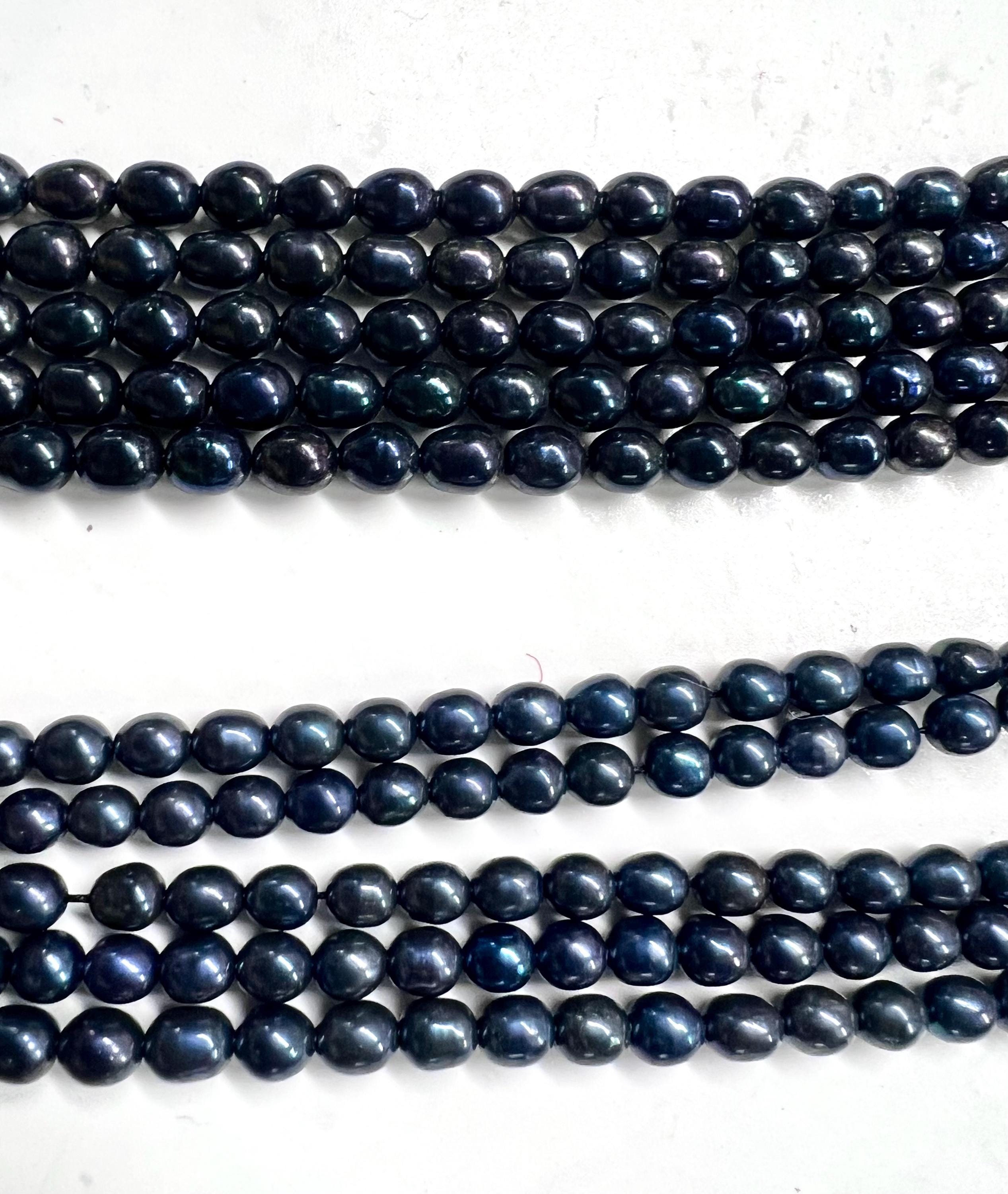 NEW AA+ 5.5mmX 6mm 6.5mmX 7-8mmshort Rice Baroque Pearl Night Ink Navy blue oval freshwater pearl beads, 15" full strand 45+pc #DR3051 Sale