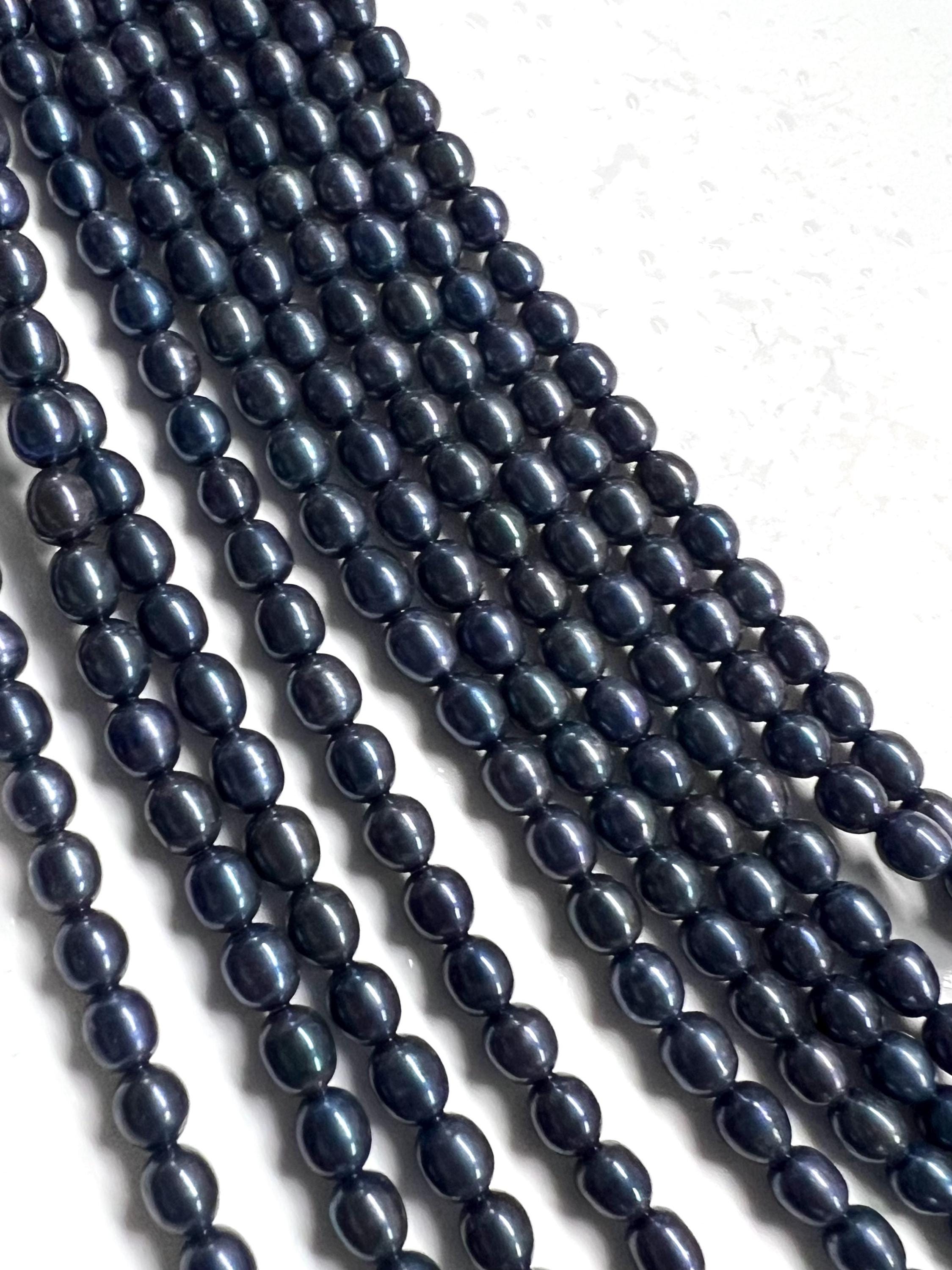 NEW AA+ 5.5mmX 6mm 6.5mmX 7-8mmshort Rice Baroque Pearl Night Ink Navy blue oval freshwater pearl beads, 15" full strand 45+pc #DR3051 Sale