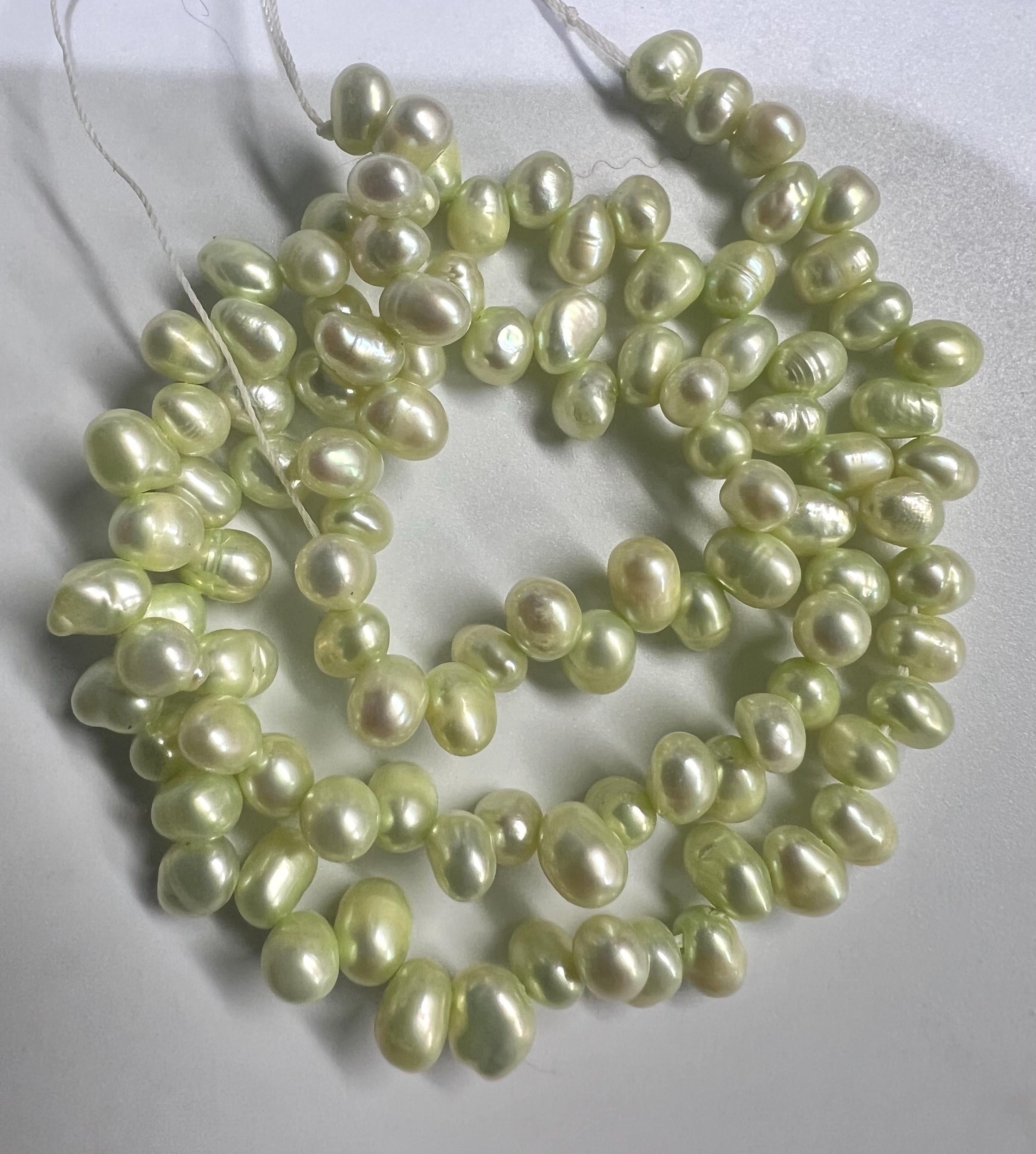 5X7mm Top drilled Dancing Pearl Freshwater Pearl, lemon green, light yellow green briolette tear drops pearl beads, 15" full strand #DR3147